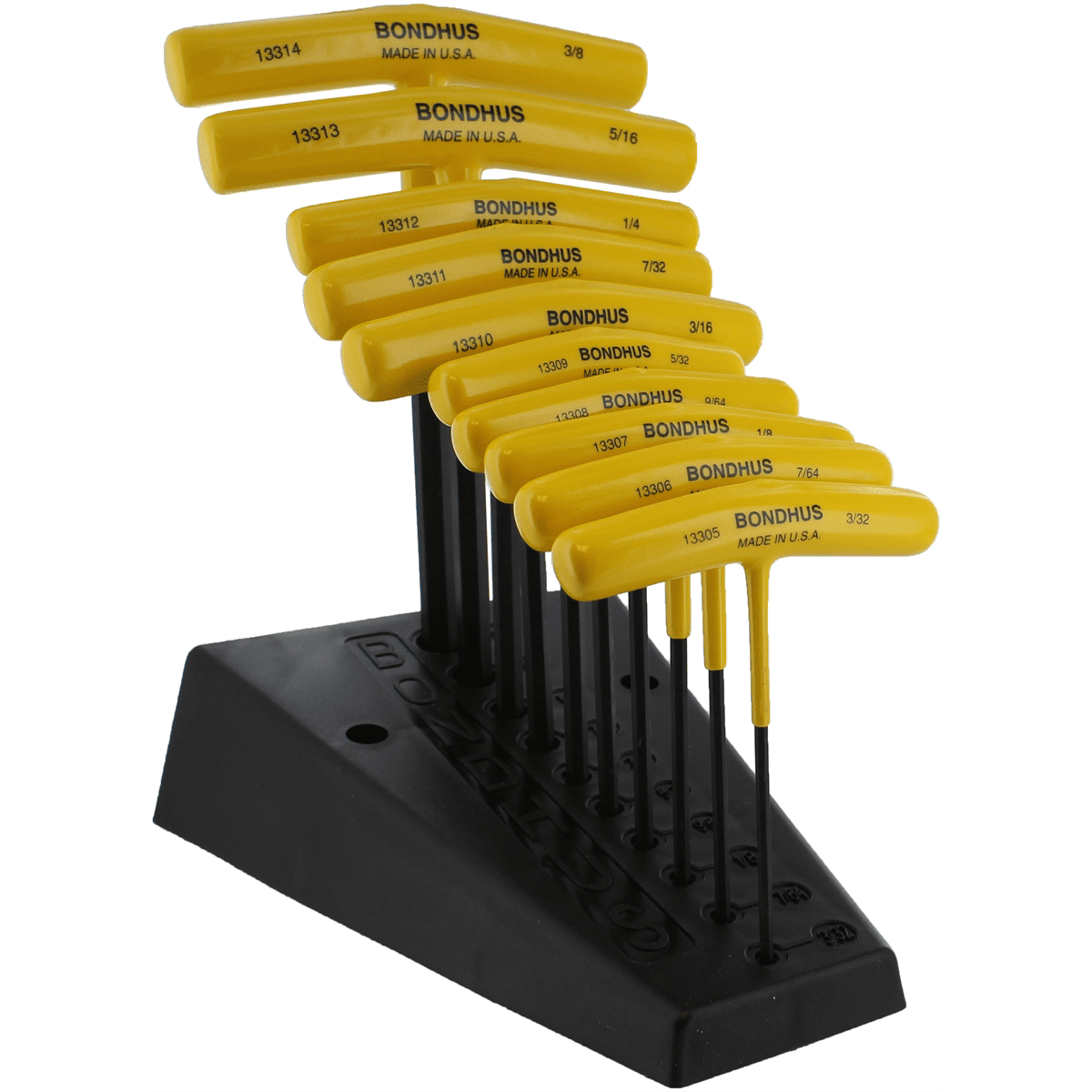 Bondhus 15390 Hex Wrench Set, 10 Pieces, 3/32" to 3/8", T-Handle