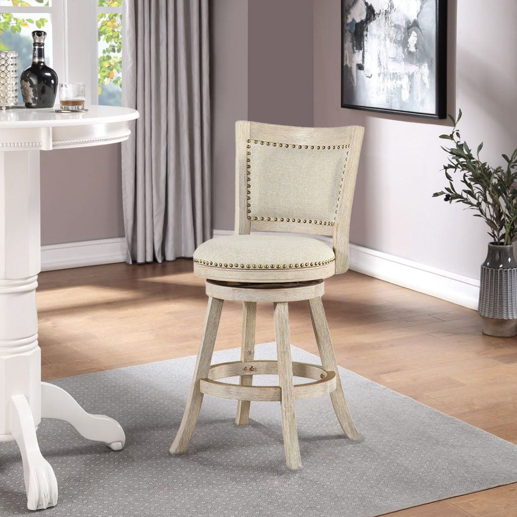 Boraam Melrose 24-Inch Counter Height High Back Swivel Wood Counter Stool, Ivory Wire-Brush Finish