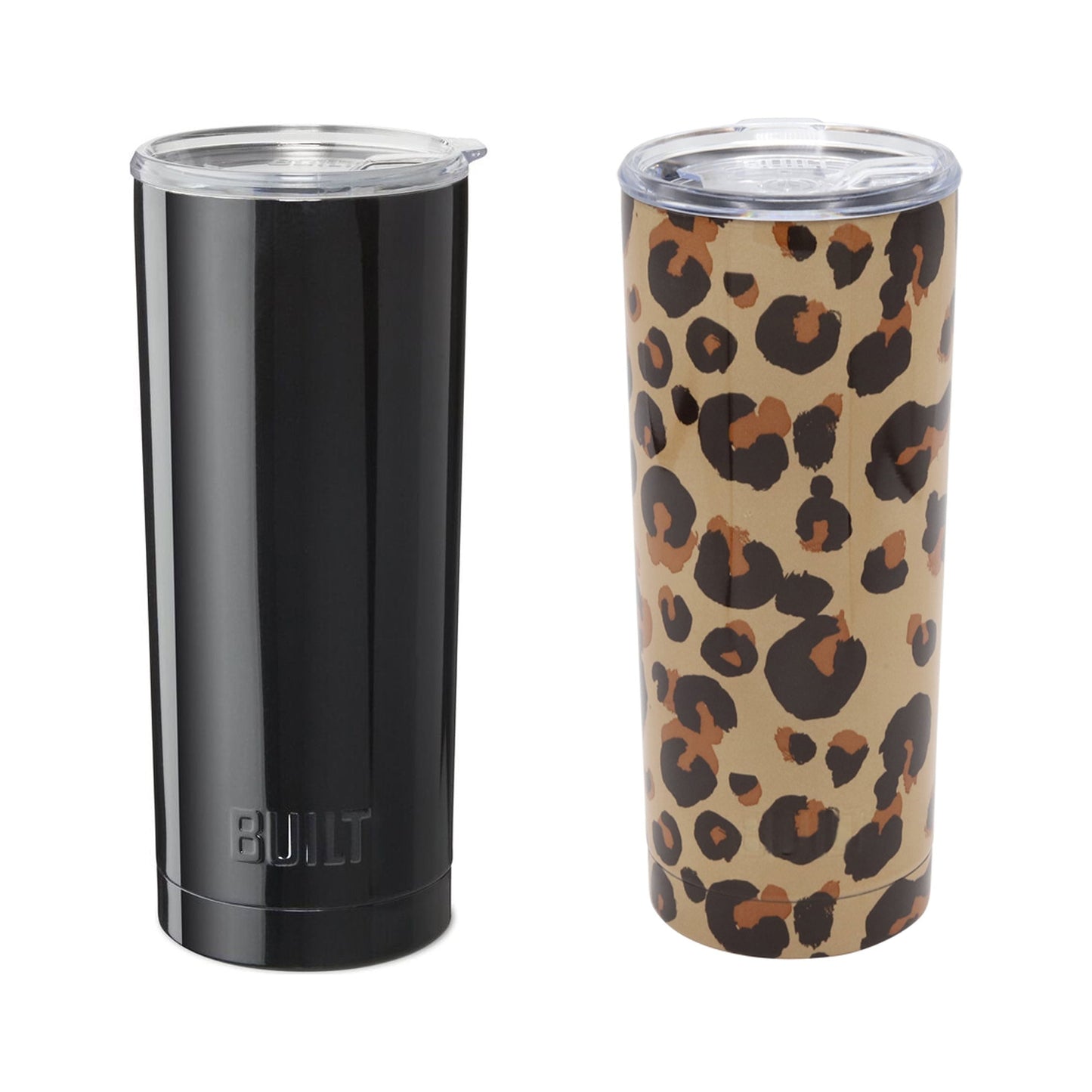 Built (Juego de 2) Vasos de Acero Inoxidable de Doble Pared con Aislamiento Al VacÃo de 20 Onzas, 20 Onzas, Negro y Sabi Leapard