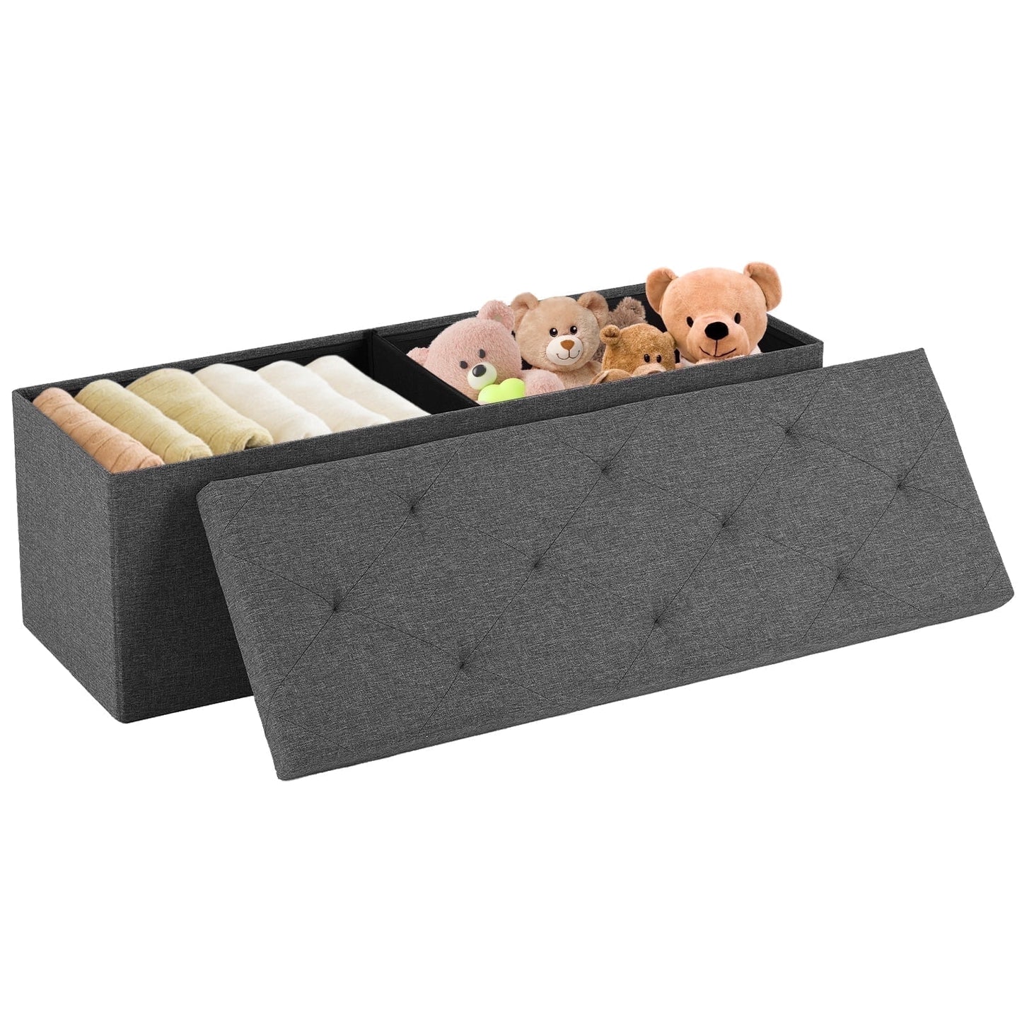 CONCETTA 43" Storage Ottoman Bench– Foldable Fabric Stool with Storage, 660 lb Capacity, for Bedroom, Living Room, Entryway, Gray