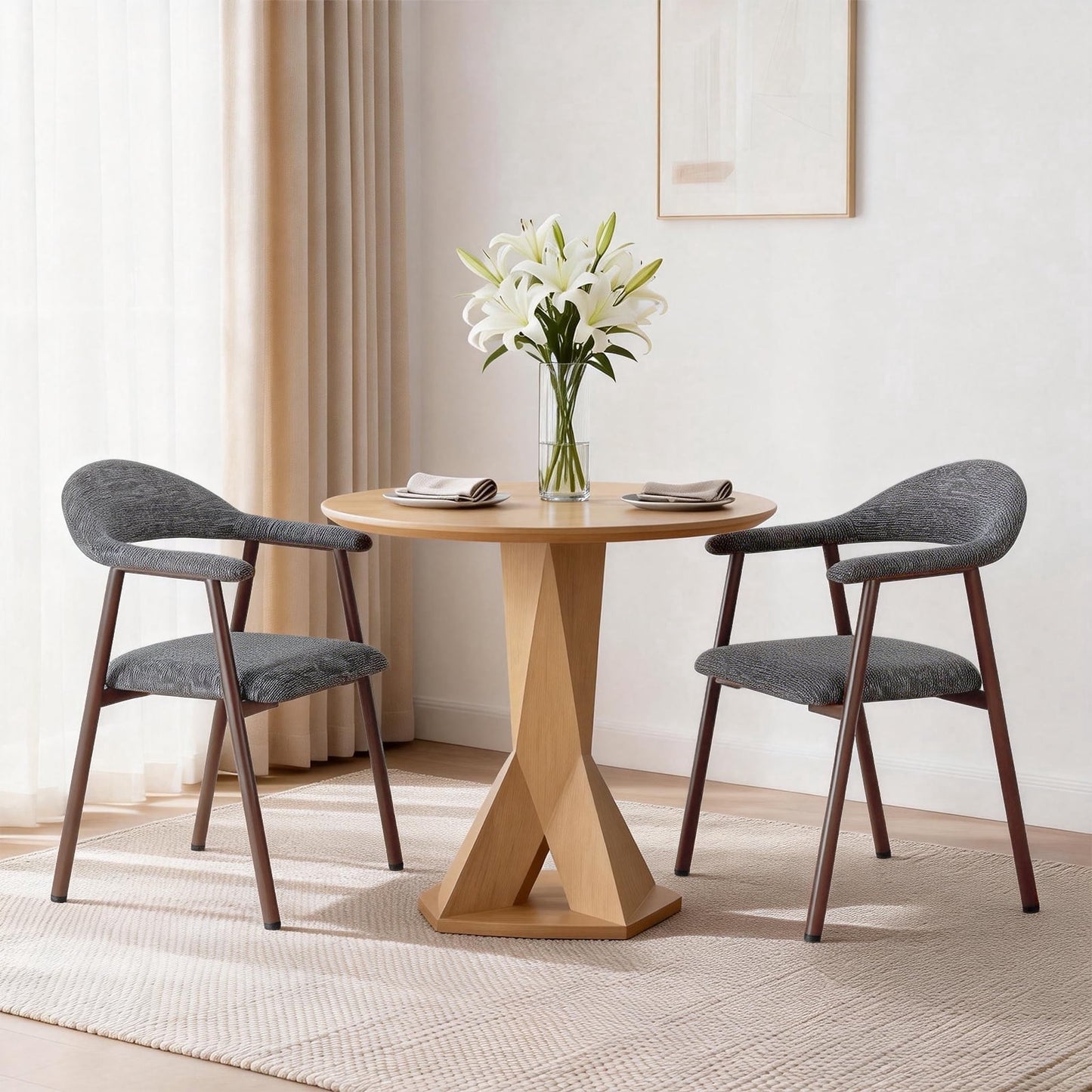CONCETTA Dining Chair Set of 2, Modern Upholstered Fabric Kitchen Side Chairs with Metal Legs for Dining Room,Dark Gray