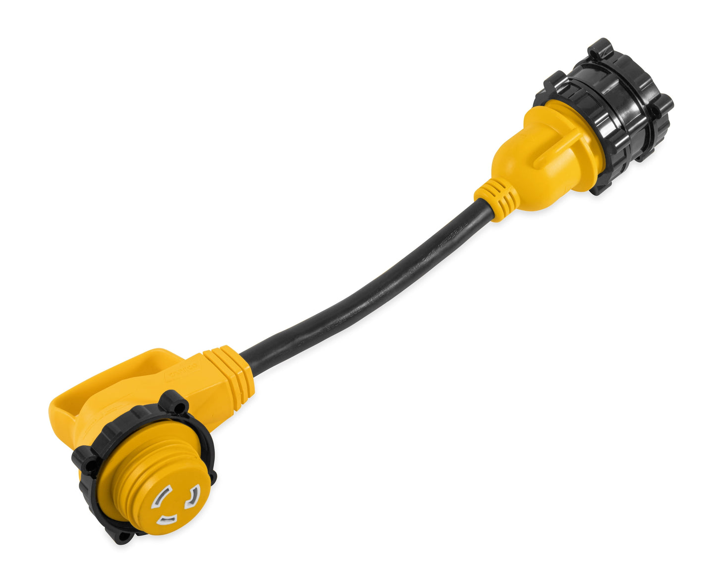 Camco PowerGrip Camper/RV Adapter | 30-Amp Marine-Style Locking Male/30-Amp 90-Degree Locking Female, 18-Inches (55532)