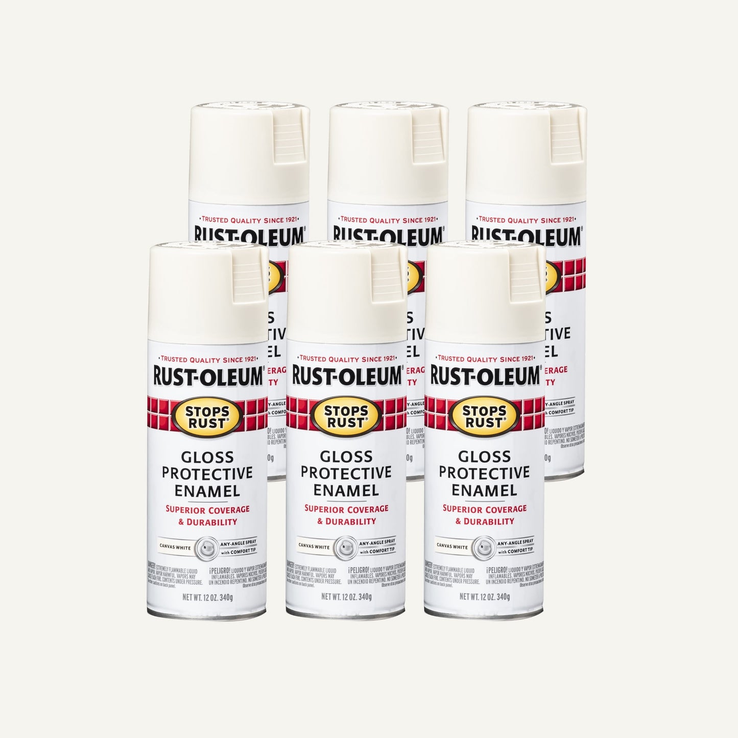 6 Pack, Canvas White, Rust-Oleum Stops Rust Gloss Protective Enamel Spray Paint-7789830, 12 oz