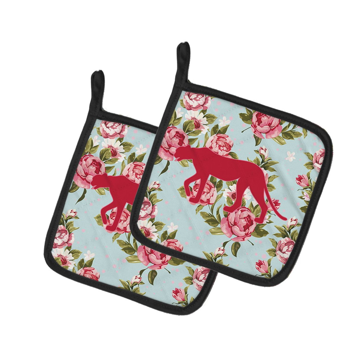 Caroline's Treasures BB1004-RS-BU-PTHD Leopard Shabby Chic Blue Roses Pair of Pot Holders , 7.5HX7.5W, multicolor
