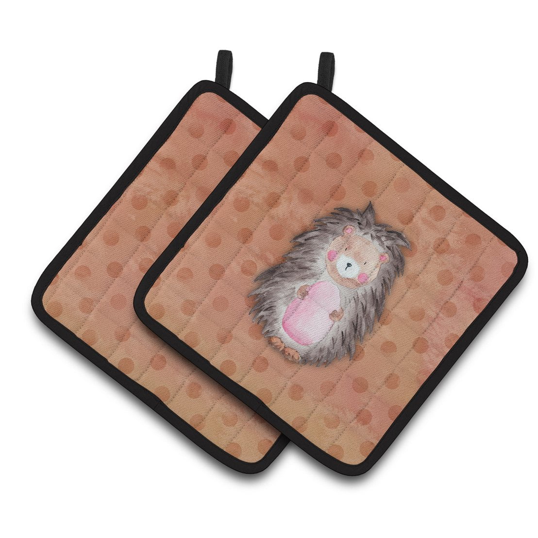 Caroline's Treasures Polkadot Hedgehog Watercolor Pair of Pot Holders