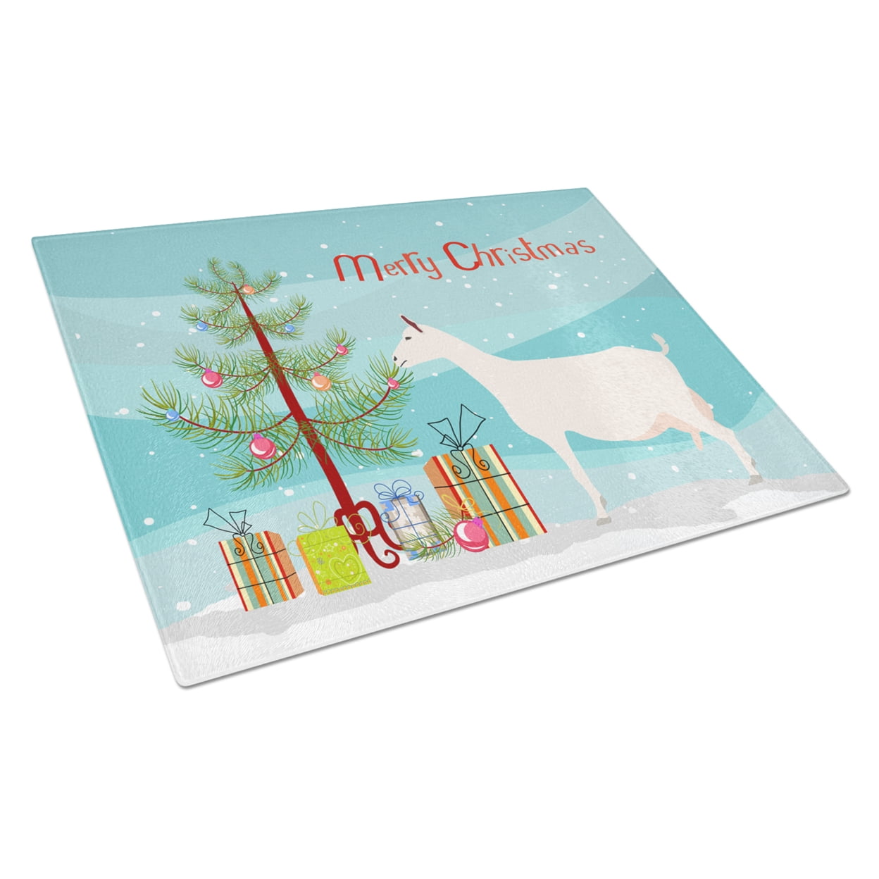 Caroline's Treasures Saanen Goat Christmas Glass Cutting Board Large