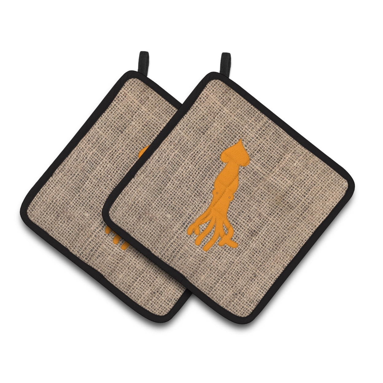 Carolines Treasures BB1096-BL-OR-PTHD Squid Faux Burlap and Orange Pair of Pot Holders 7.5HX7.5W multicolor
