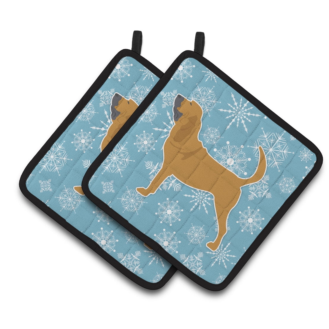 Carolines Treasures BB3484PTHD Winter Snowflake Bloodhound Pair of Pot Holders 7.5HX7.5W multicolor