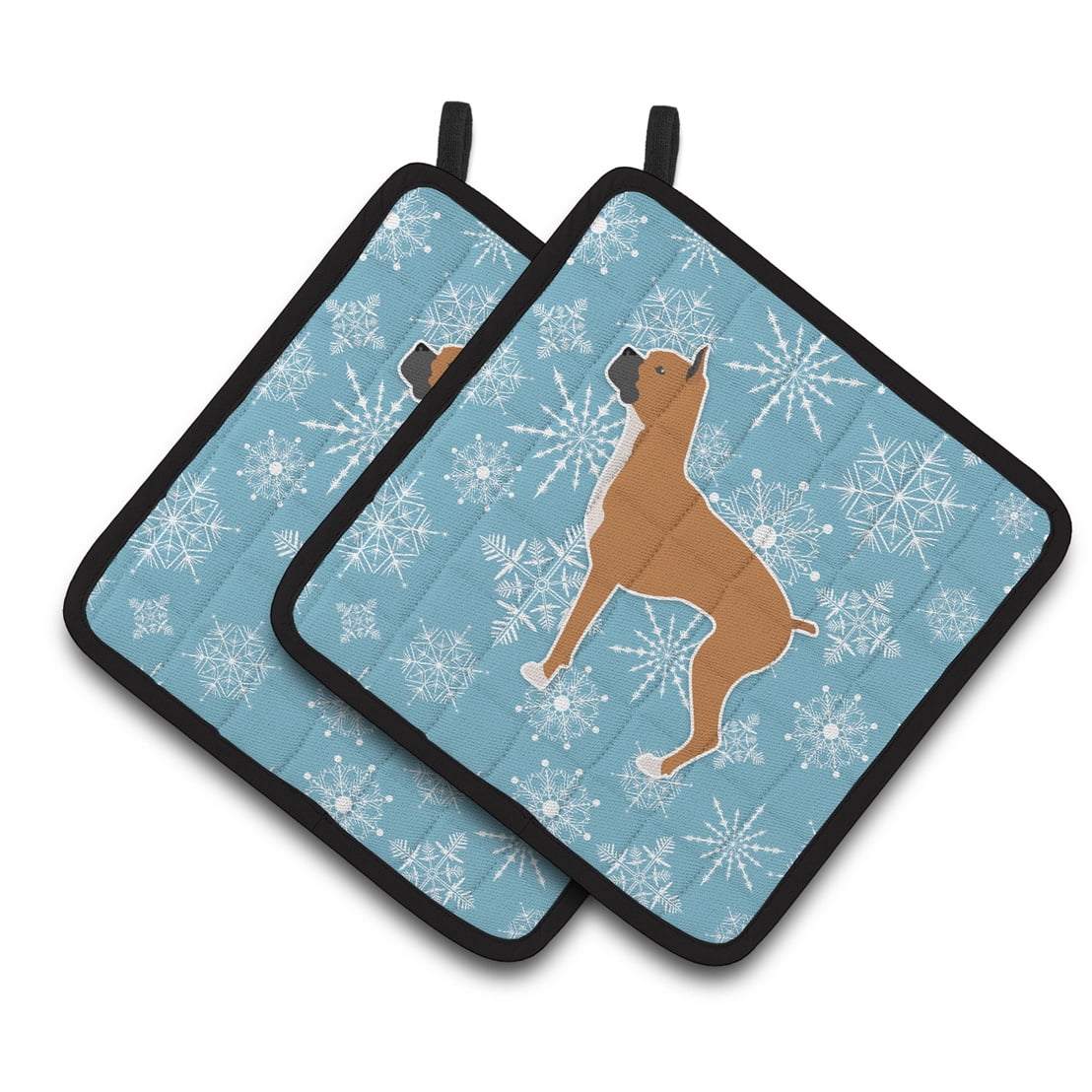 Carolines Treasures BB3553PTHD Winter Snowflake Boxer Pair of Pot Holders , 7.5HX7.5W, multicolor