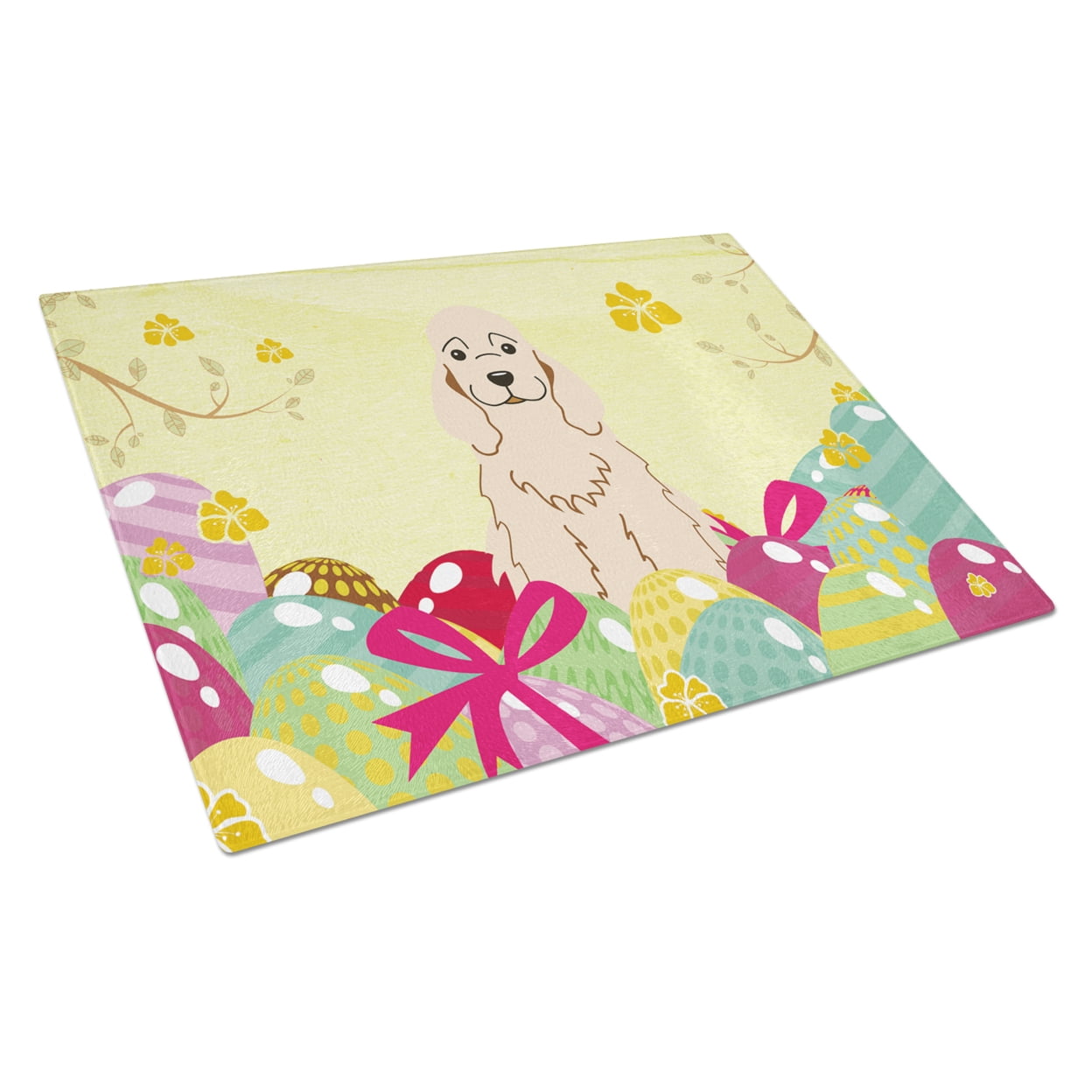 Carolines Treasures BB6094LCB Easter Eggs Cocker Spaniel Buff Glass Cutting Board Large, 12H x 16W, multicolor