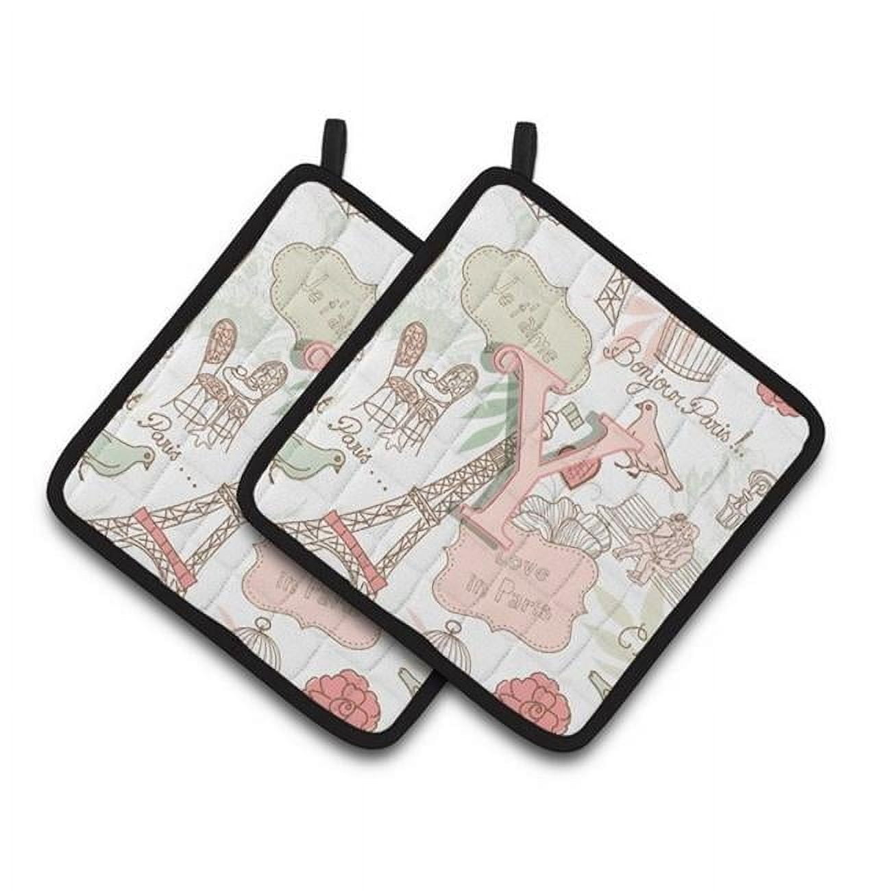 Carolines Treasures CJ2002-YPTHD Letter Y Love in Paris Pink Pair of Pot Holders, 7.5 x 3 x 7.5 in.