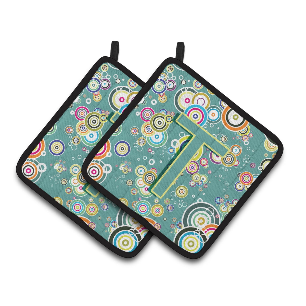 Carolines Treasures CJ2015-TPTHD Letter T Circle Circle Teal Initial Alphabet Pair of Pot Holders, 7.5HX7.5W, multicolor