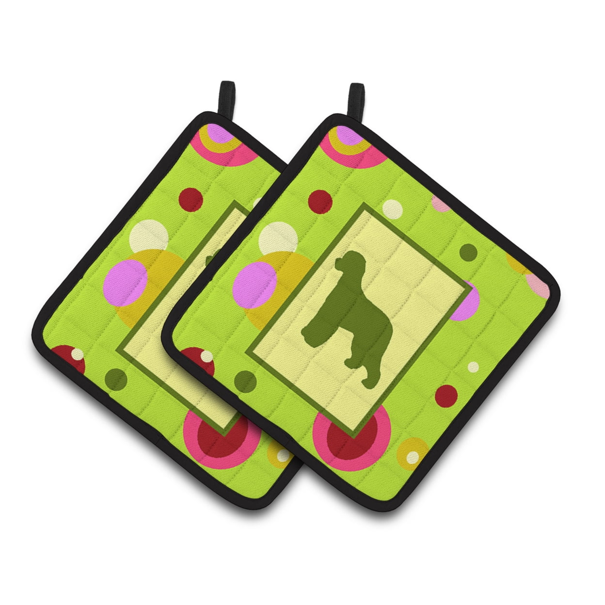 Carolines Treasures CK1040PTHD Lime Green Dots Irish Water Spaniel Pair of Pot Holders , 7.5HX7.5W, multicolor