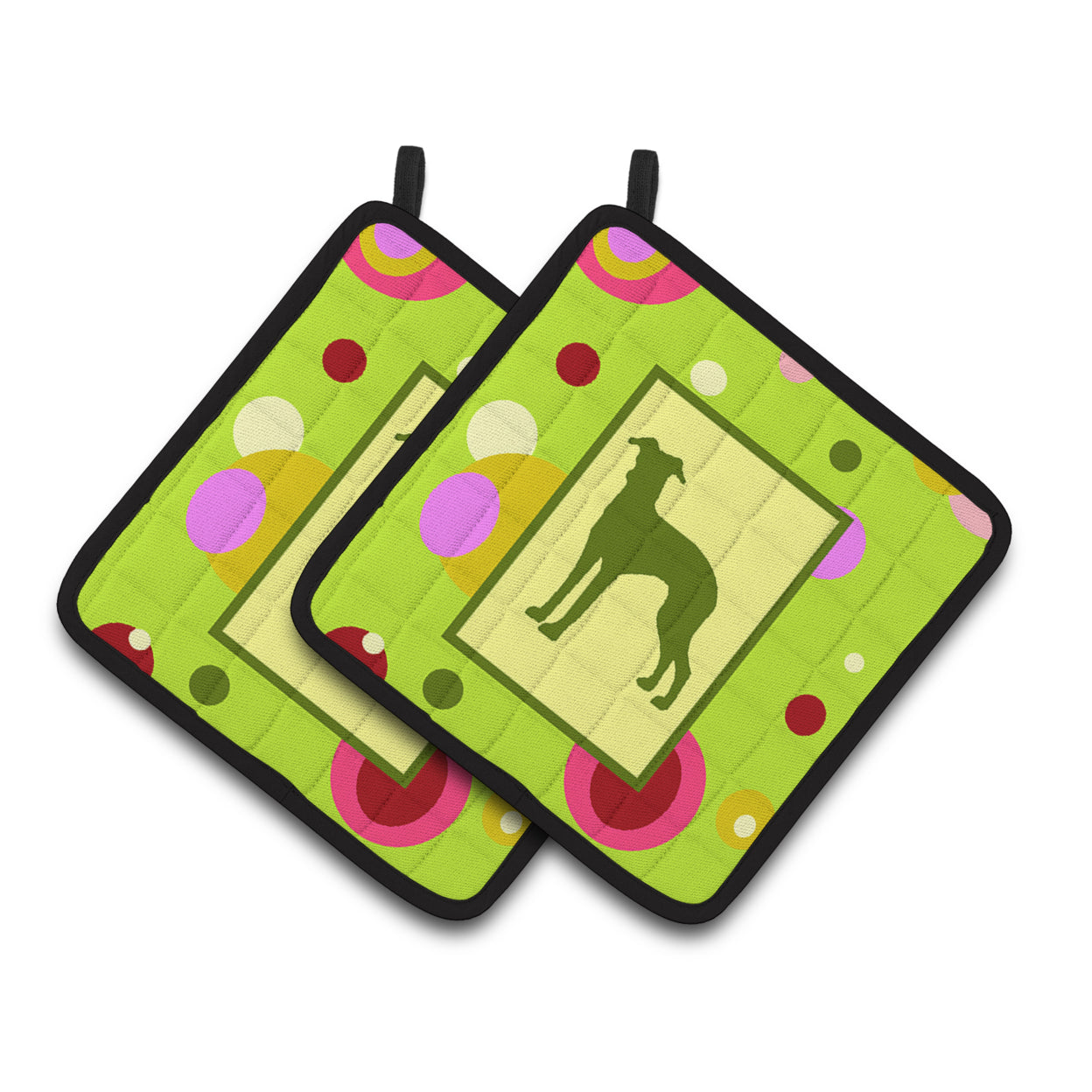 Carolines Treasures CK1102PTHD Lime Green Dots Italian Greyhound Pair of Pot Holders , 7.5HX7.5W, multicolor