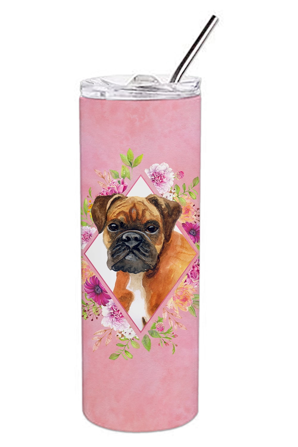 Carolines Treasures CK4145TBL20 German Boxer Pink Flowers Stainless Steel 20 oz Skinny Tumbler 20 oz multicolor