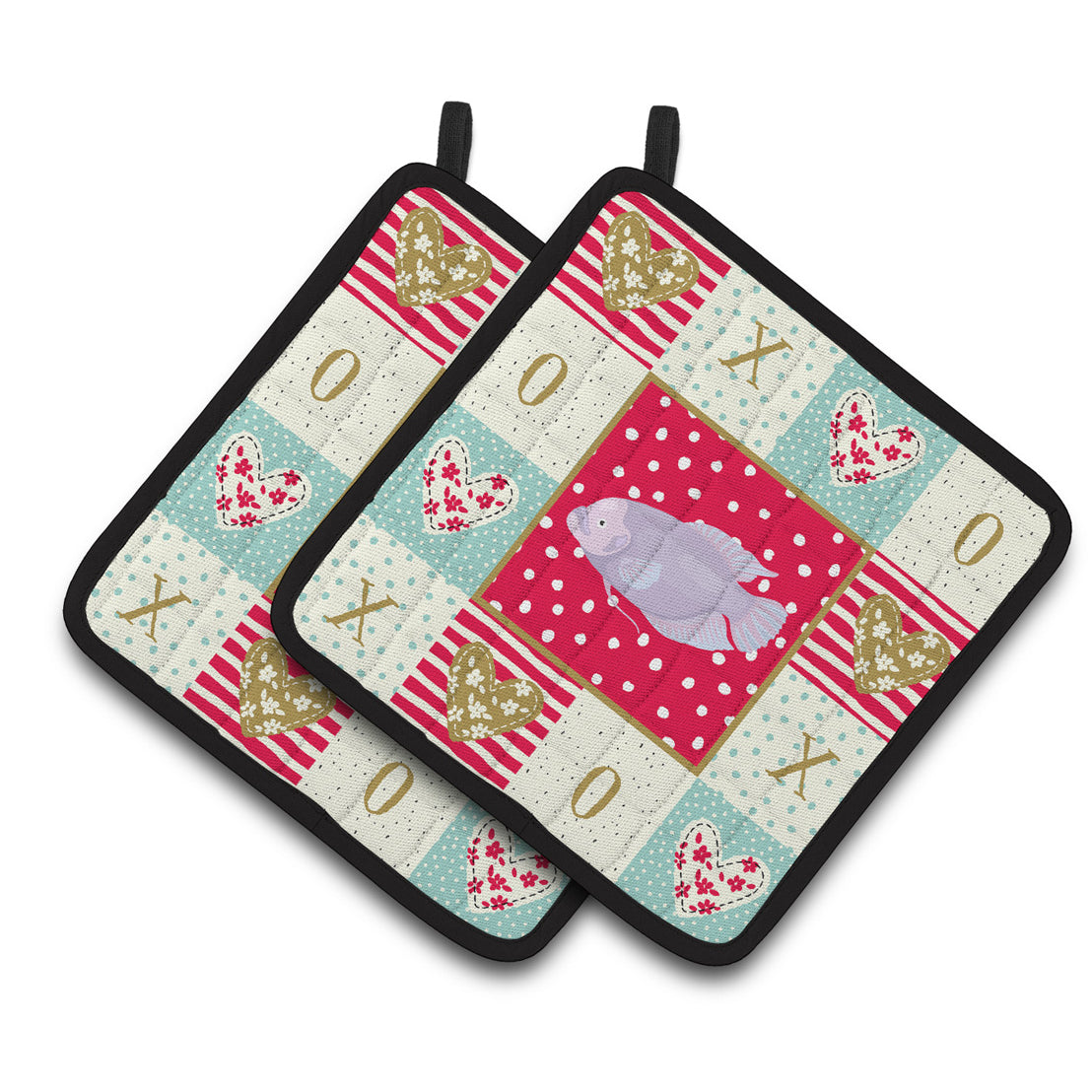 Carolines Treasures CK5487PTHD Giant Gourami Love Pair of Pot Holders, Red, 7.5HX7.5W, multicolor