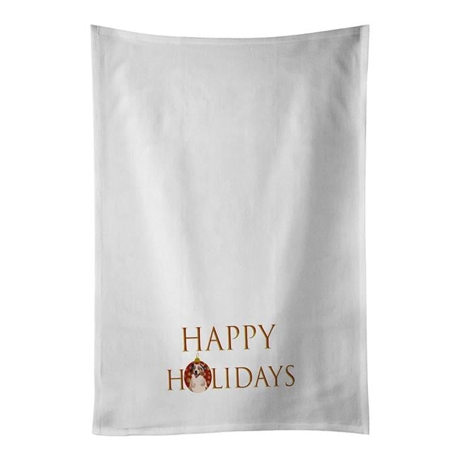 Carolines Treasures CK9153WTKT 28 x 19 in. Unisex Australian Shepherd Red Merle Tricolor No.2 Happy Holidays White Dish Towels Kitchen Towel - Set of 2