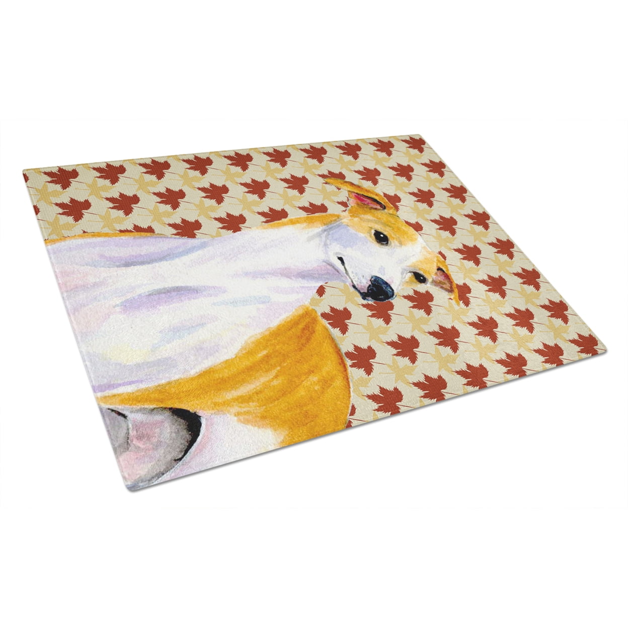 Carolines Treasures LH9103LCB Whippet Fall Leaves Portrait Glass Cutting Board Large, 12H x 16W, multicolor