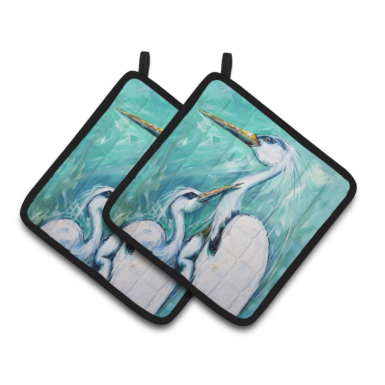Carolines Treasures MW1145PTHD Mothers Love Egret Pair of Pot Holders 7.5HX7.5W multicolor