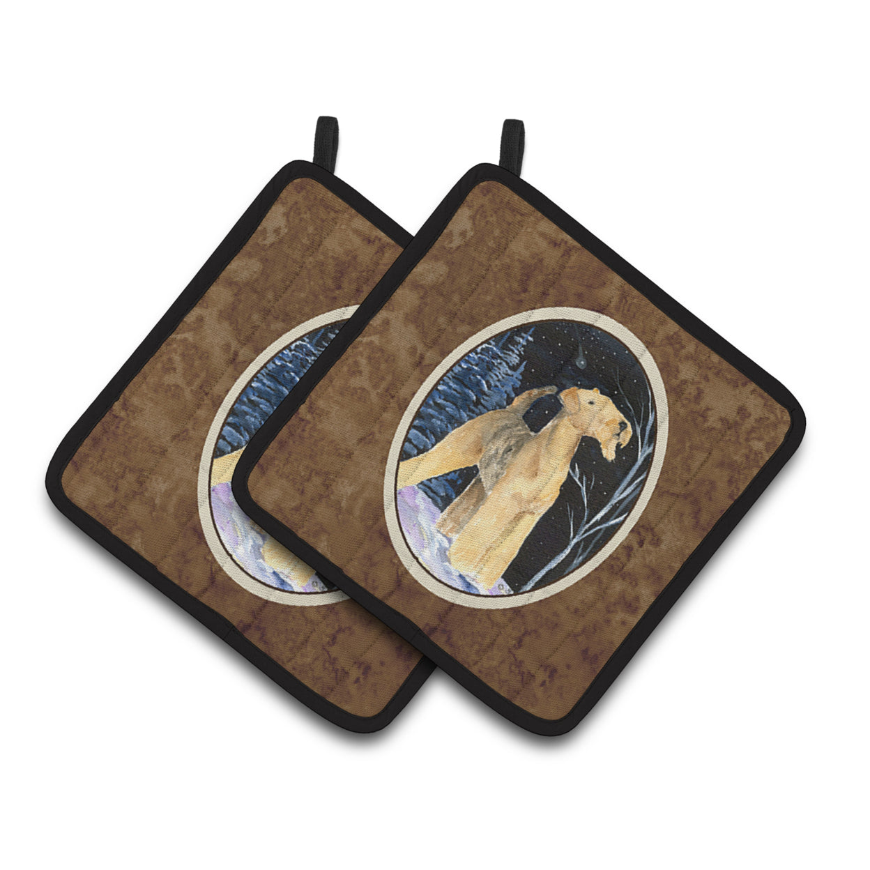 Carolines Treasures SS8361PTHD Starry Night Airedale Pair of Pot Holders 7.5HX7.5W multicolor