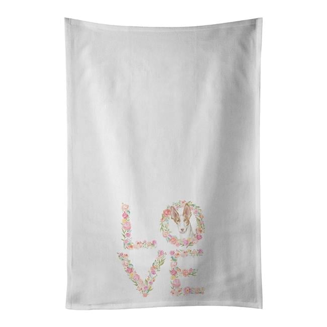 Carolines Treasures WDK4444WTKT 28 x 19 in. Unisex Ibizan Hound No.5 Love White Dish Towels Kitchen Towel - Set of 2