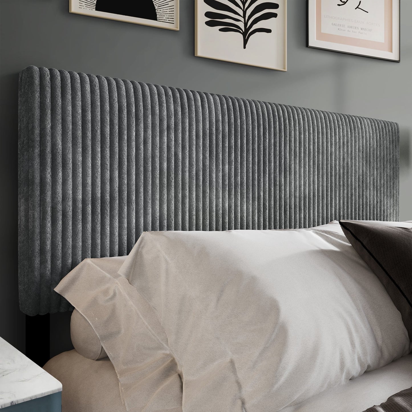 Castle Place Cozy Corduroy Velvet Upholstered Full Headboard, Grey