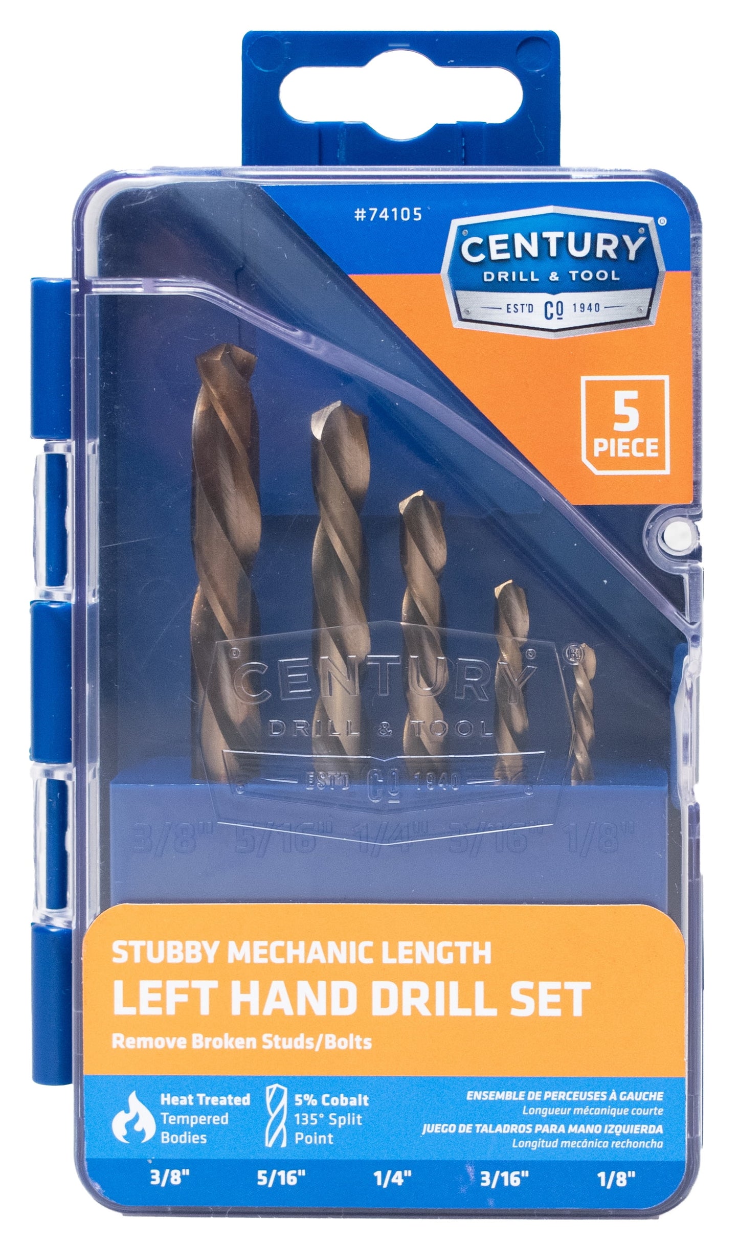 Century Drill & Tool 74105 Left Hand Drill Bit Set, 5 Piece