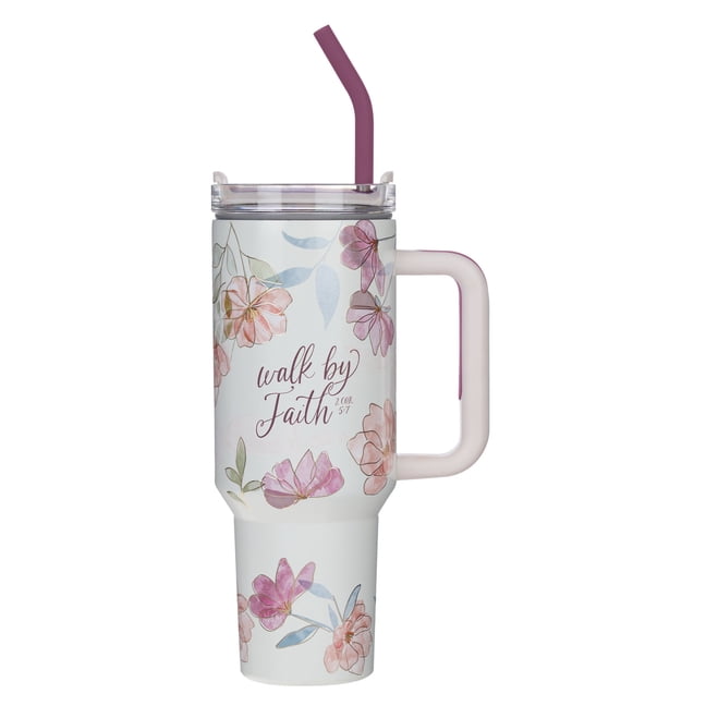 Christian Art Gifts Large Stainless Steel Insulated Travel Mug Tumbler for Women: Walk by Faith Inspirational Scripture,, (Hardcover)