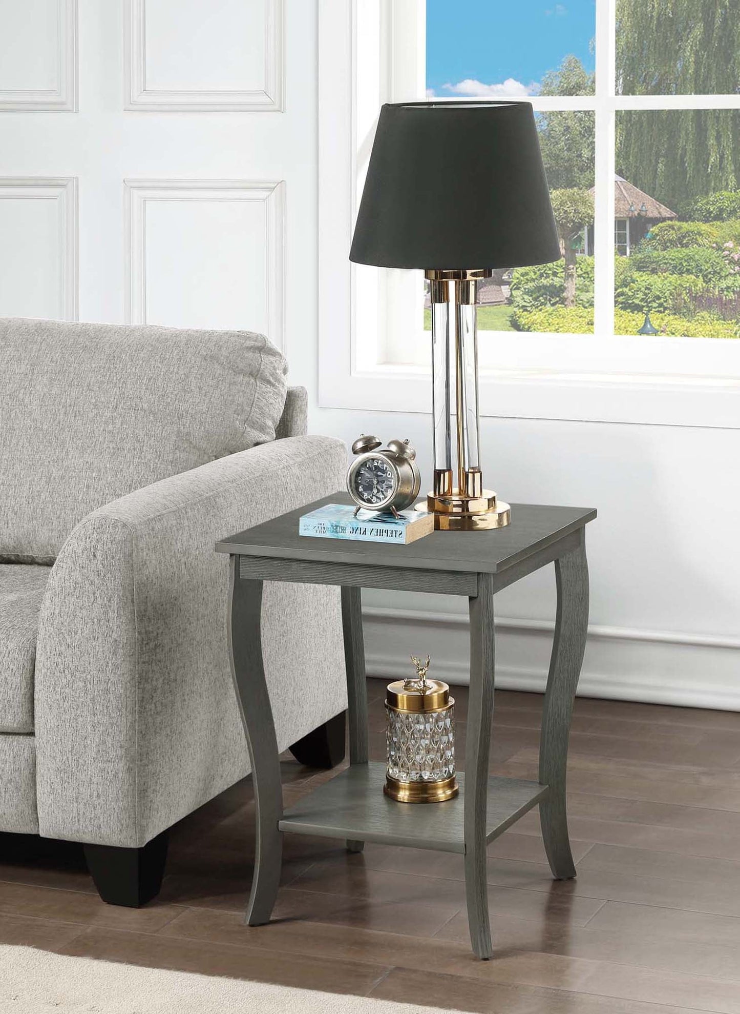 Convenience Concepts American Heritage Square End Table with Shelf, Wirebrush Dark Gray