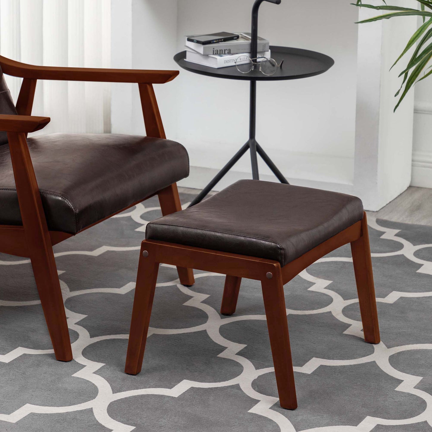 Convenience Concepts Designs4Comfort Natalie Accent Ottoman Stool, Espresso Faux Leather/Espresso