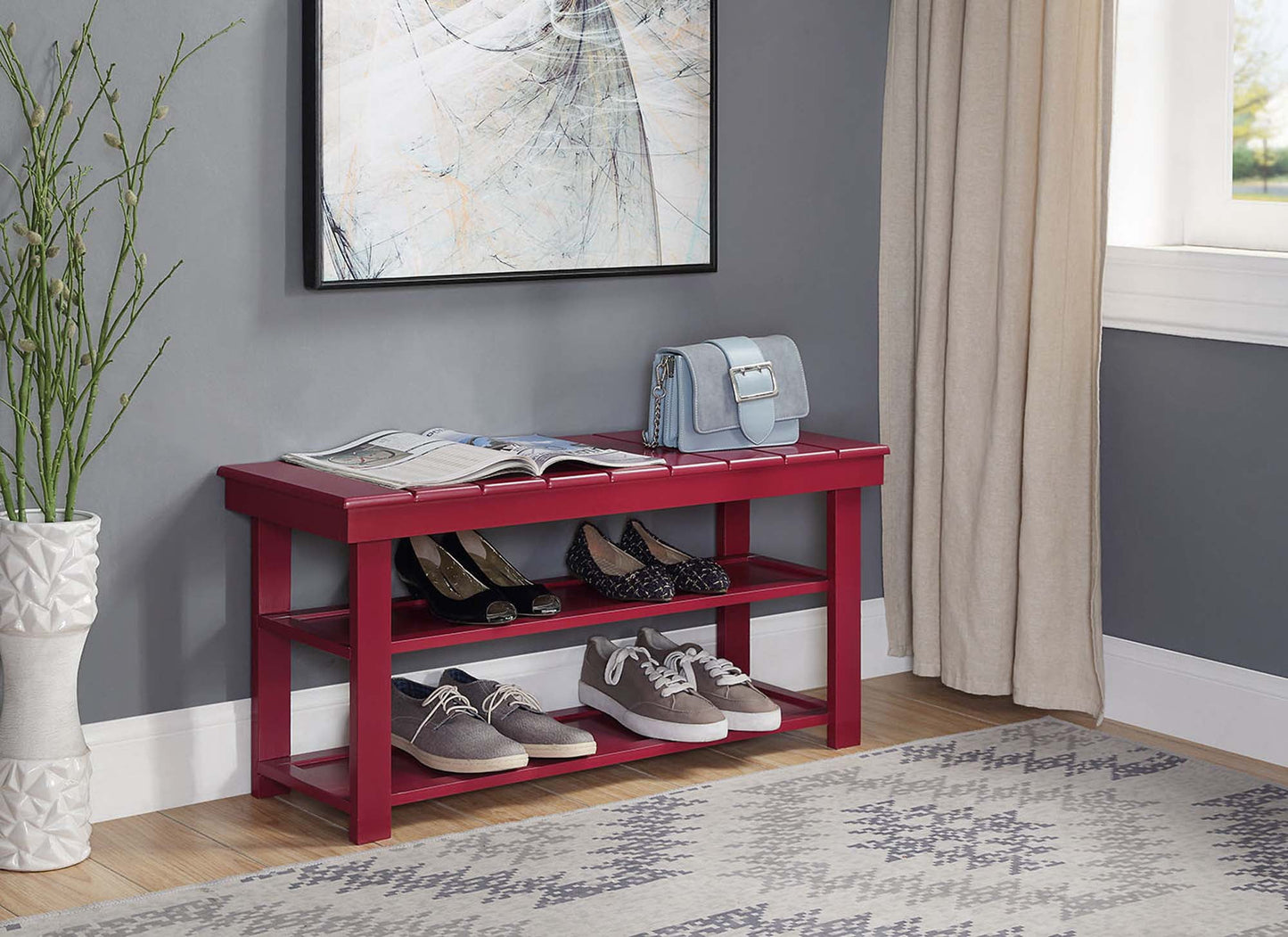 Convenience Concepts Oxford Utility Mudroom Entryway Bench in Gray Wood Finish