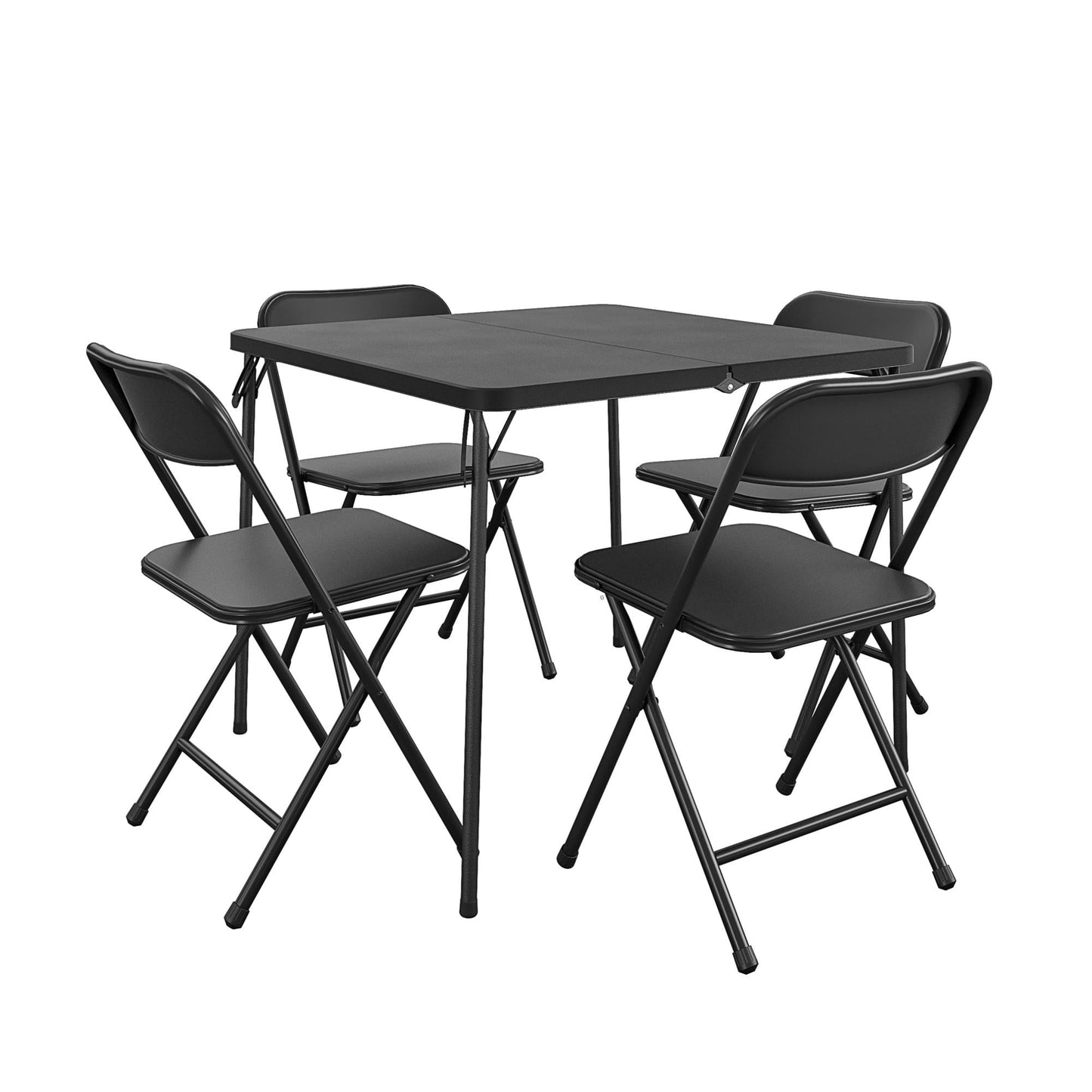 COSCO Juego de Comedor Plegable de 5 Piezas de Resina Maciza para Mesa y Silla, Negro, Interior y Exterior, Perfecto para Uso Diario, Hospedaje, Noche de Juegos O Celebraciones Navideñas.