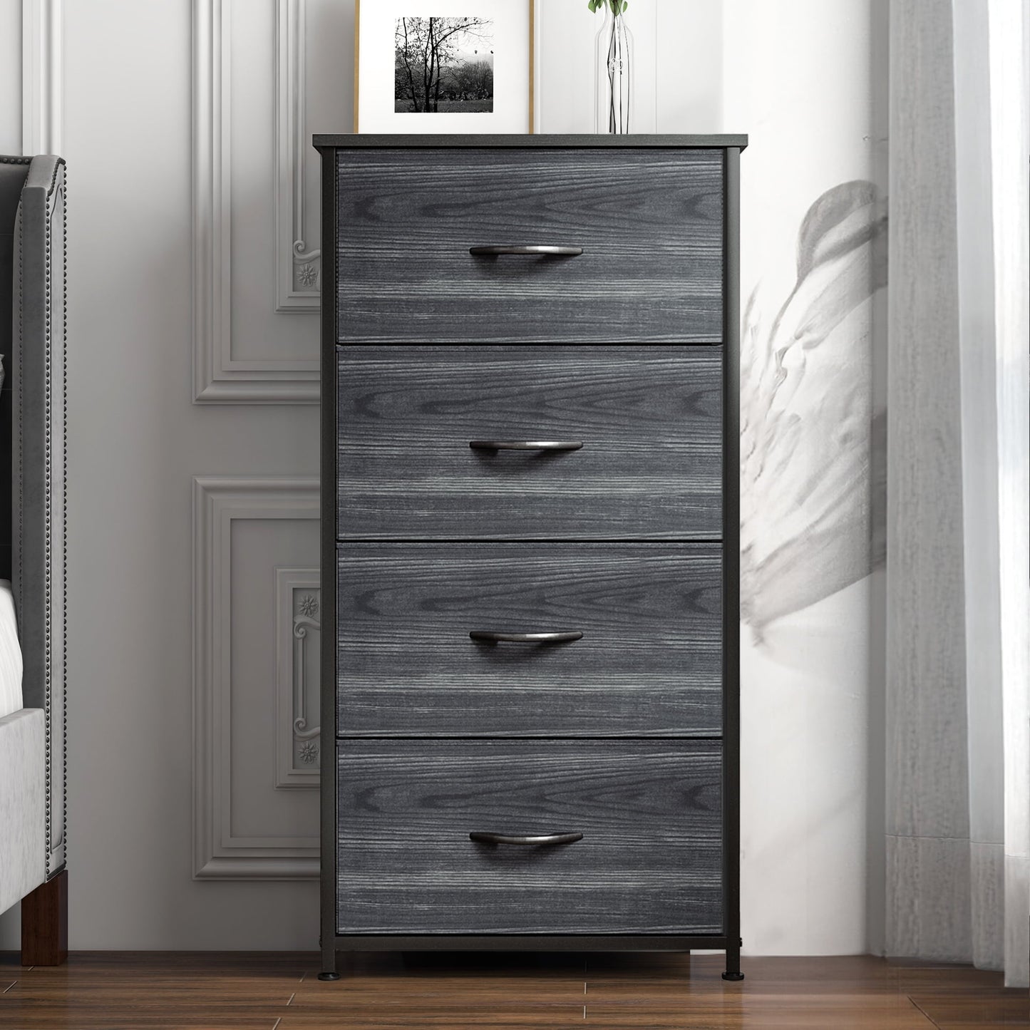 DEXTRUS 4-Drawer Bedside Dresser for Adults with Charcoal Black Finish – Bedroom & Storage Organizer