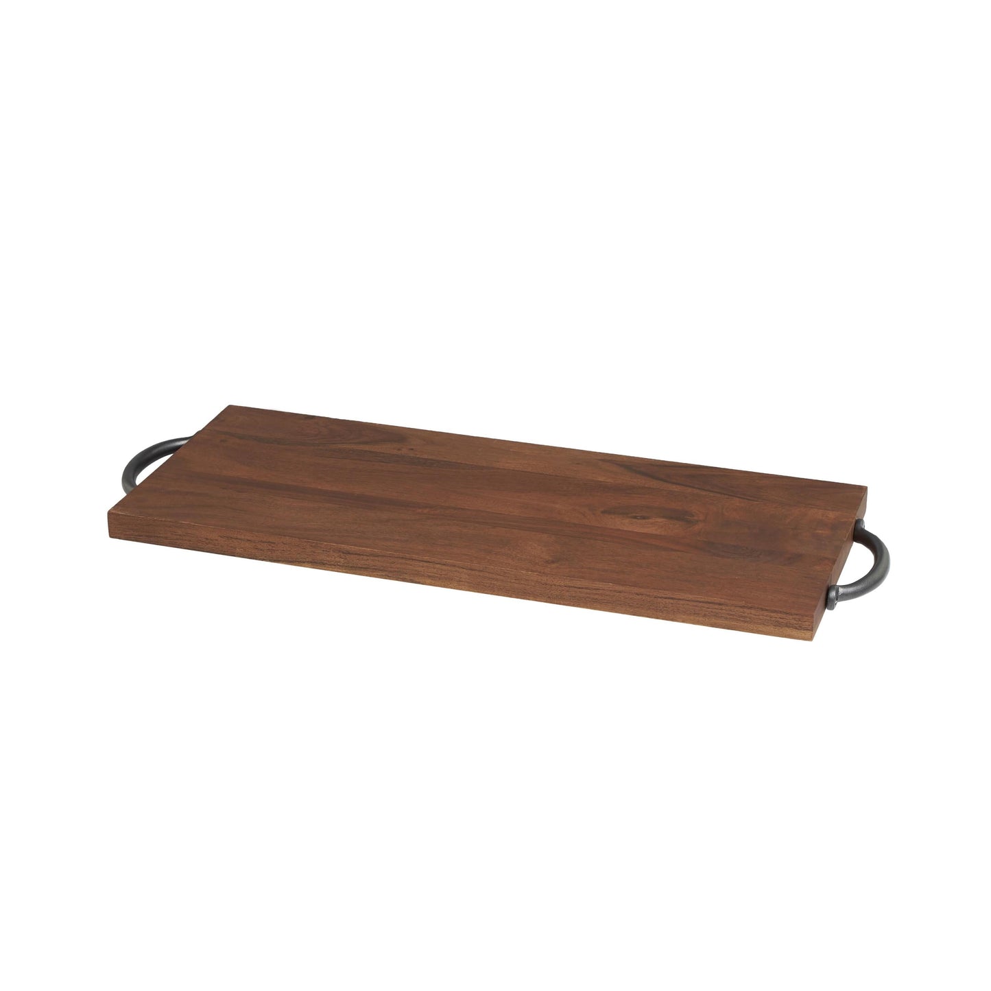 DecMode 28" x 10" Brown Wood Tray with Black Metal Handles, 1-Piece