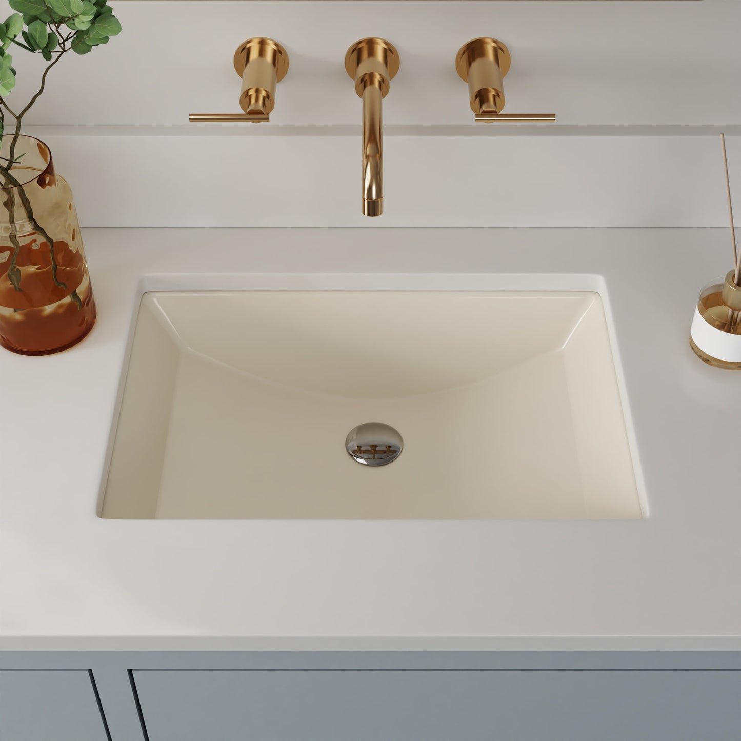 DeerValley DV-1U0085 Ally 21" X 15" Undermount Bathroom Sink in Bone Vitreous China with Overflow