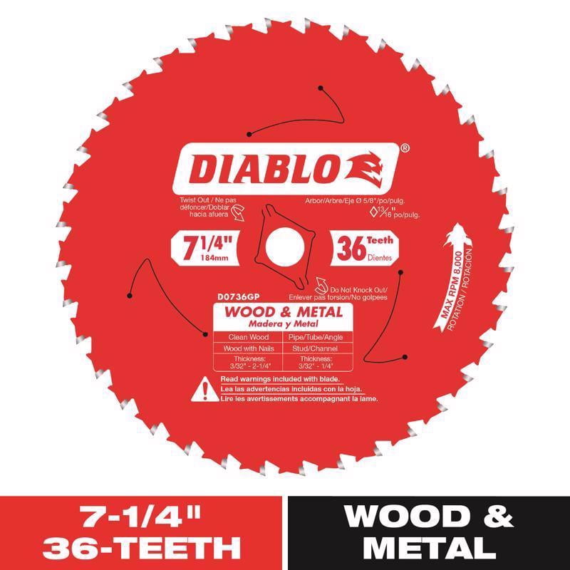 Diablo 7-1/4 in. Dia. x 5/8 in. TiCo Hi-Density Carbide Circular Saw Blade 36 teeth 1 pc.