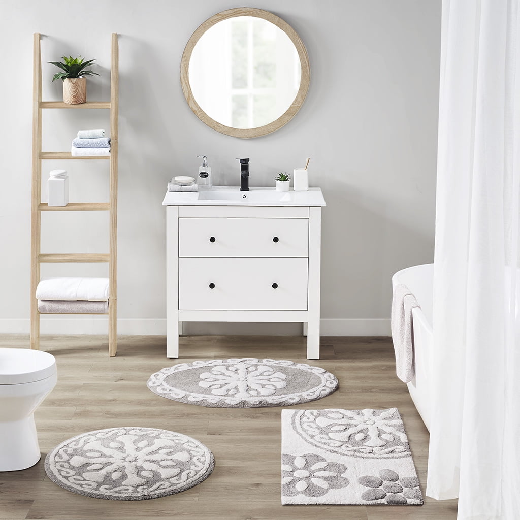 MAYEERTY Medallion Cotton Tufted Round Bath Rug,Taupe