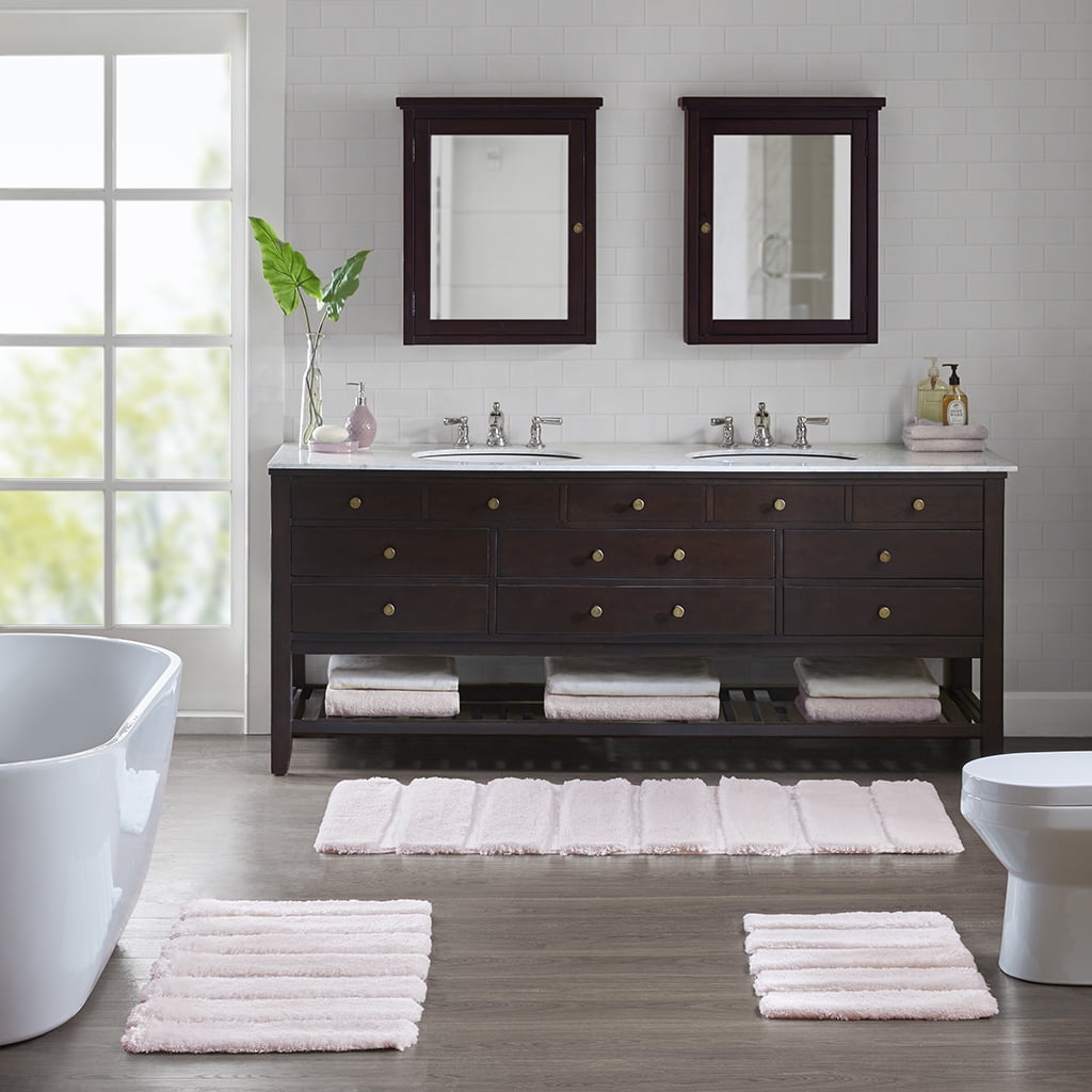 MAYEERTY Shag Bath Rug, Non Slip Bath Mat for Bathroom, 17"x24", Blush, Machine Wash