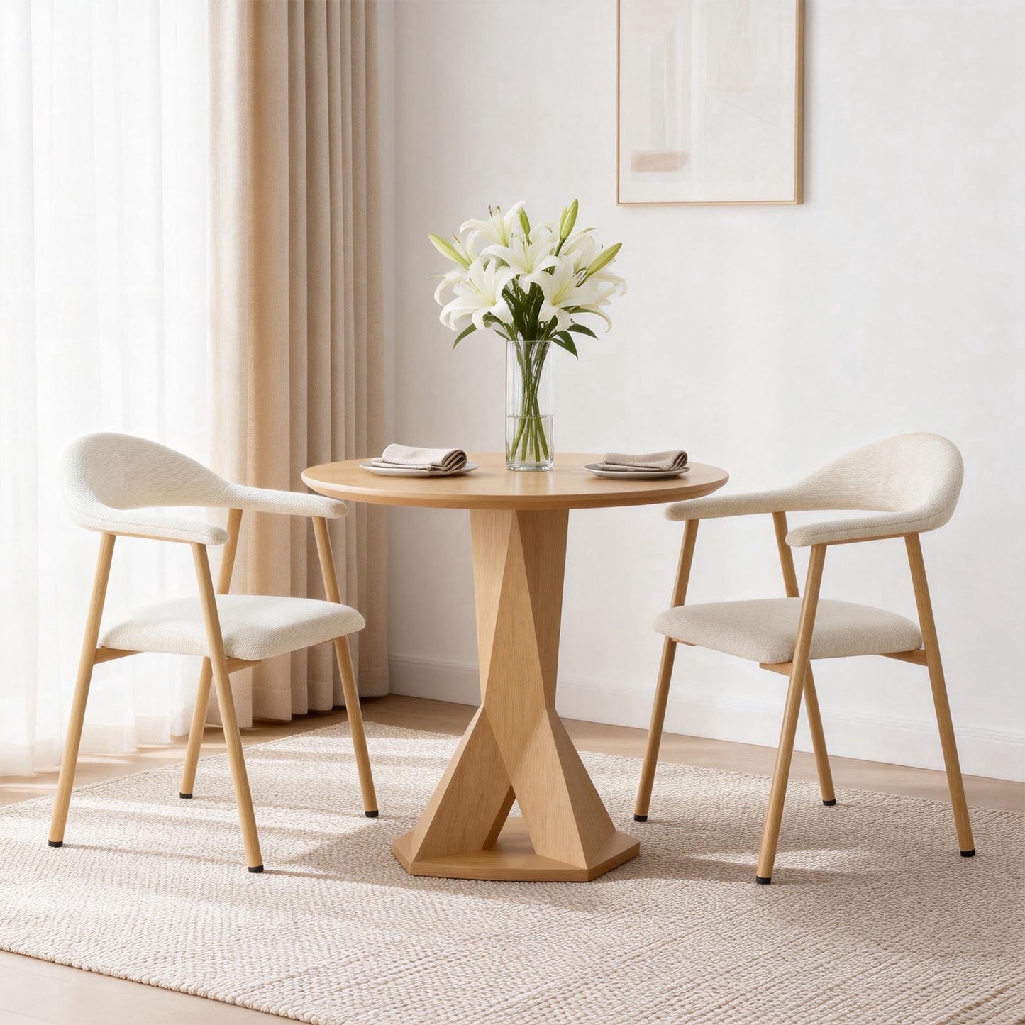 EDX Dining Chairs Set of 2, Modern Upholstered Kitchen Side Chairs for Dining Room, Ergonomic Padded Accent Seats with Sturdy Legs, Beige
