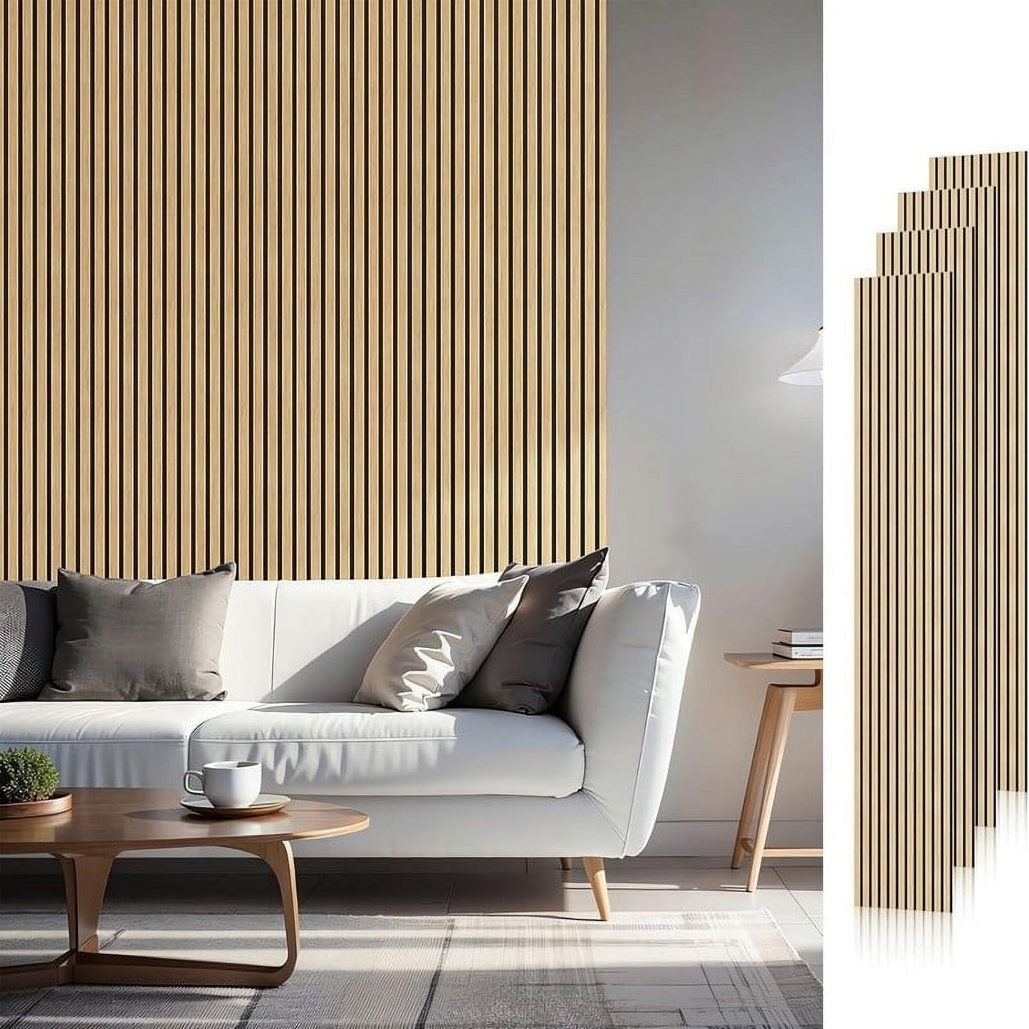 Easy4Home 4Pcs Wood Soundproof Wall Panels 94.5" x 12.6" Wood Slat Acoustic Panels, White Oak