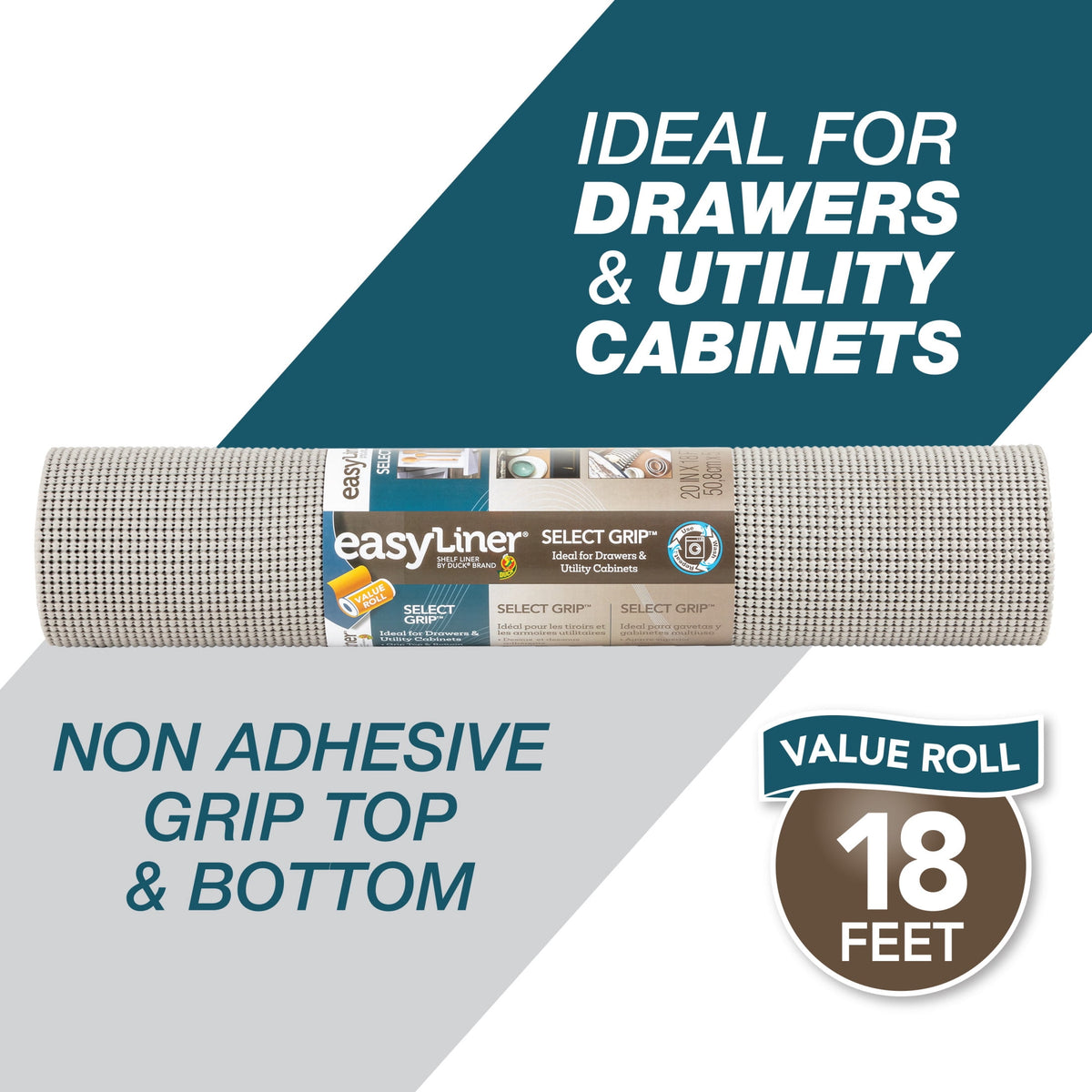 EasyLiner Select Grip Shelf Liner, Light Gray, 20 in. x 18 ft. Roll