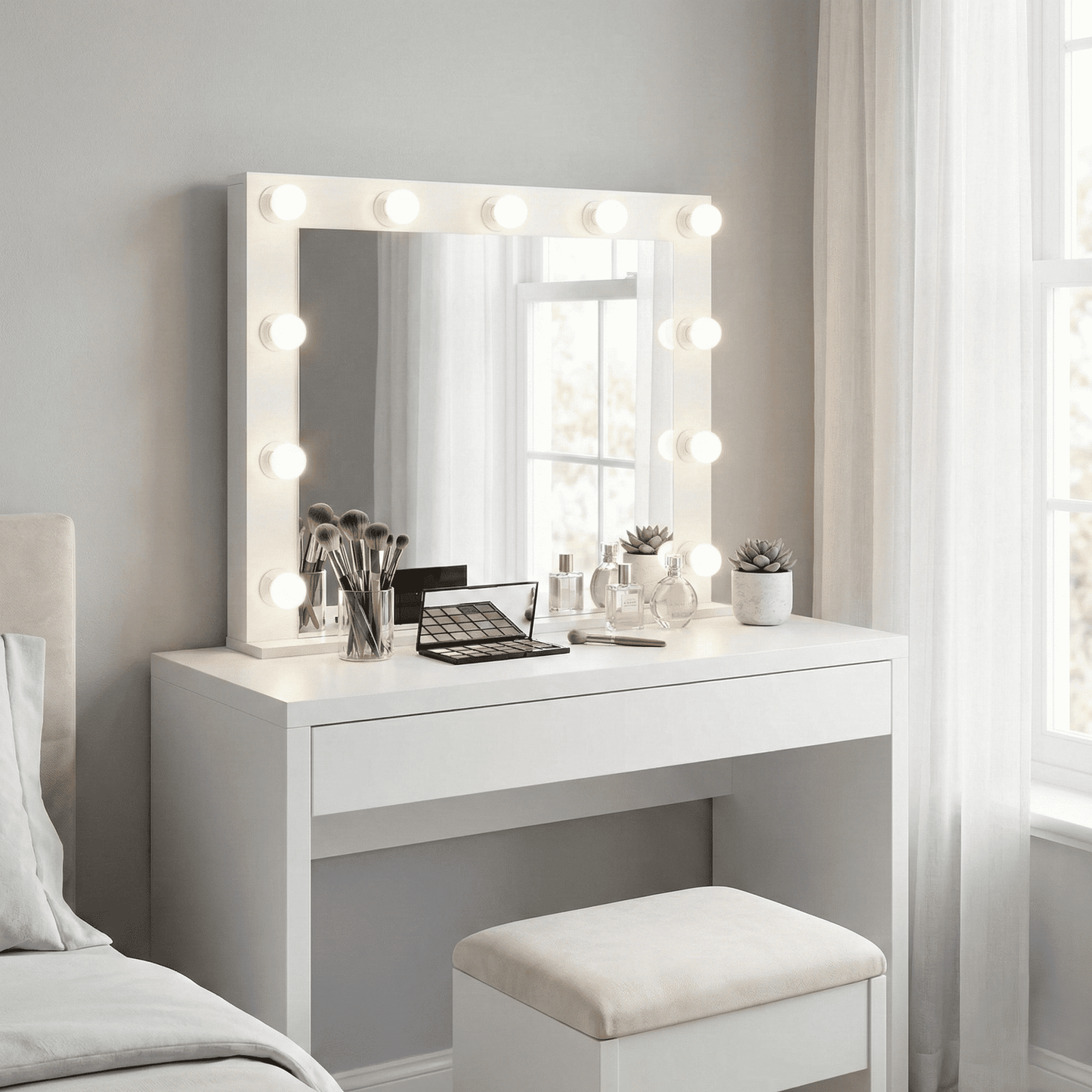 Ember Interiors Juno Bathroom Vanity Lighted Mirror with 11 Bulbs – Ideal Size for Women & Teens