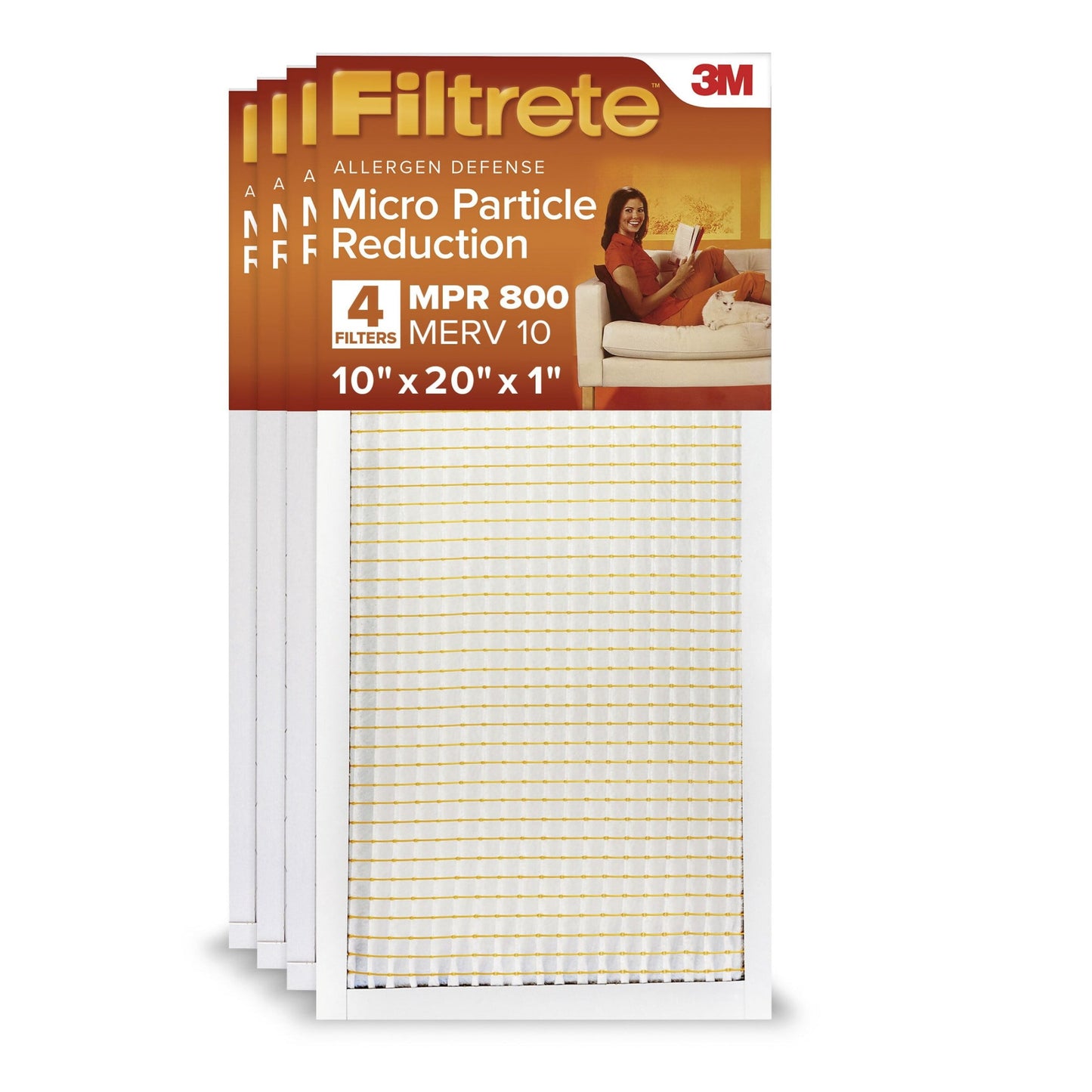 Filtrete 10x20x1 HVAC Furnace Air Filter, MPR 800 MERV 10, Micro Particle Reduction, 4 Pack