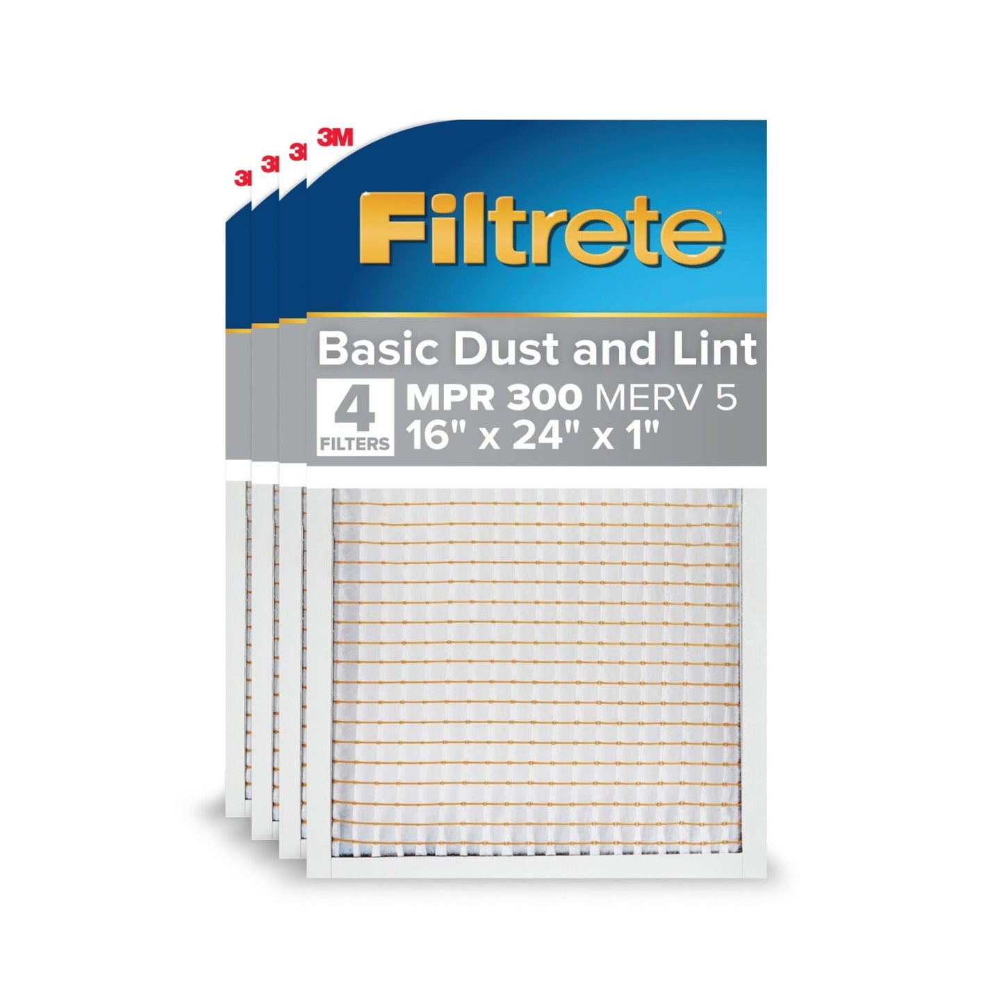 Filtrete 16x24x1 HVAC Furnace Air Filter, MPR 300 MERV 5, Basic Dust and Lint, 4 Pack