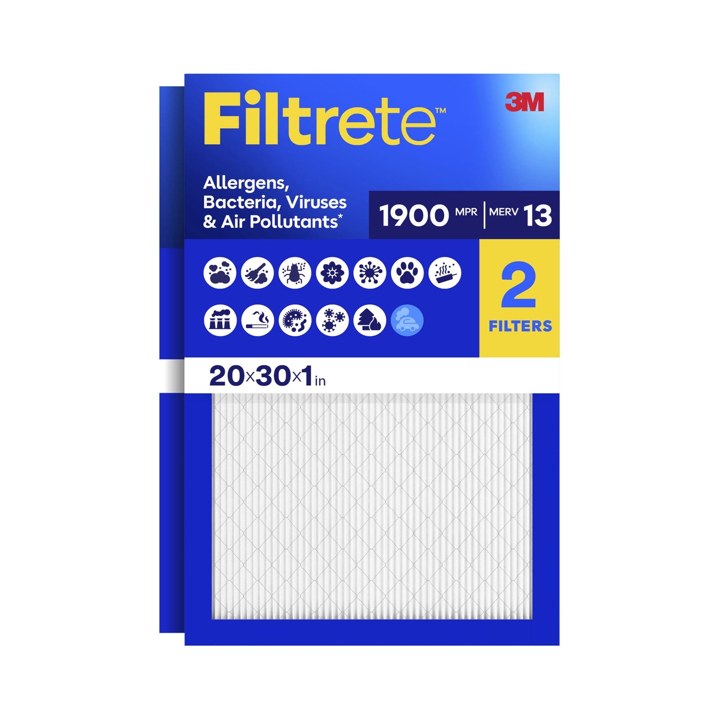 Filtrete 20x30x1 HVAC Furnace Air Filter, MPR 1900 MERV 13, Allergens Bacteria, Viruses & Air Pollutants, 2 Pack