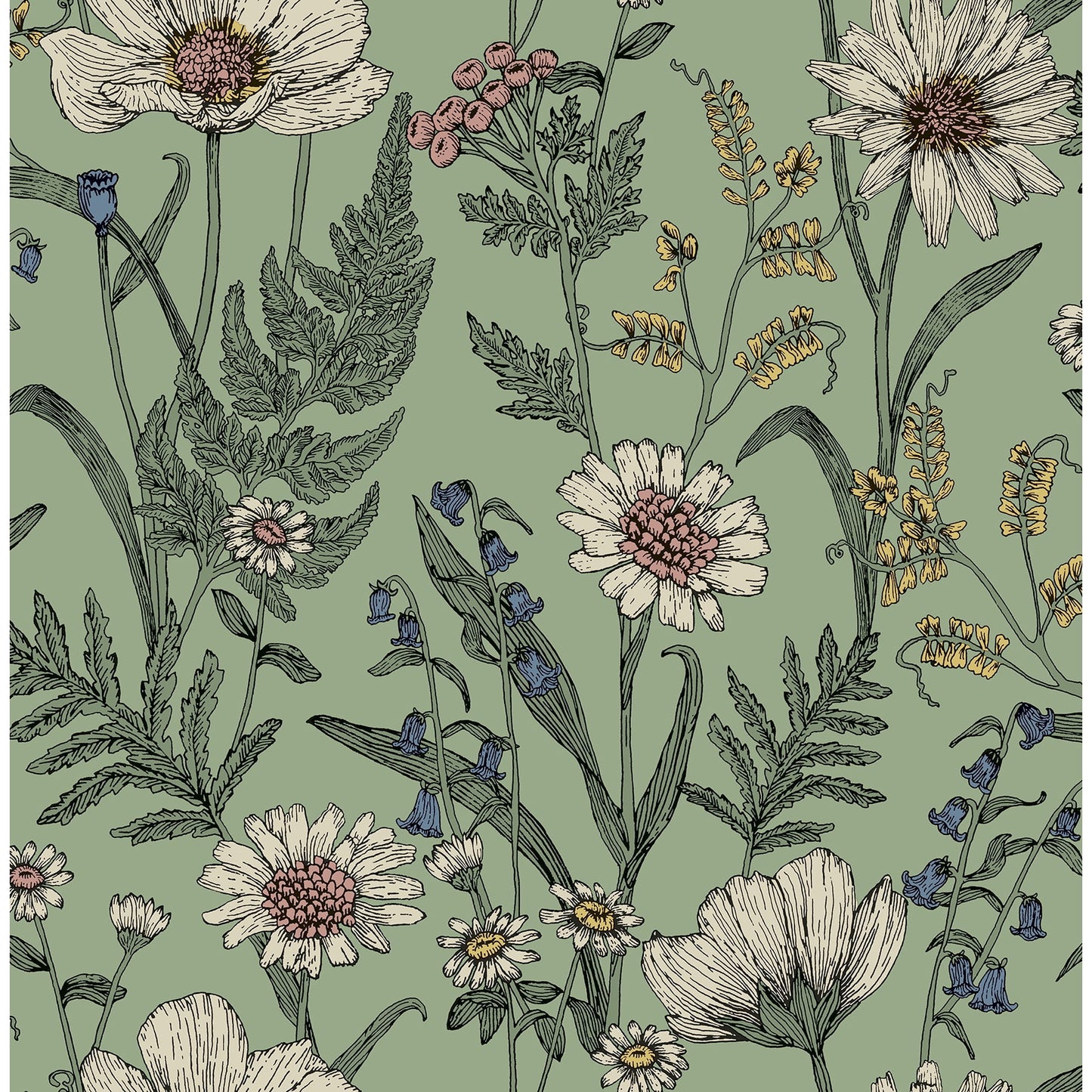 Fine Decor Arden Sage Wild Meadow Wallpaper, 20.5-in by 33-ft