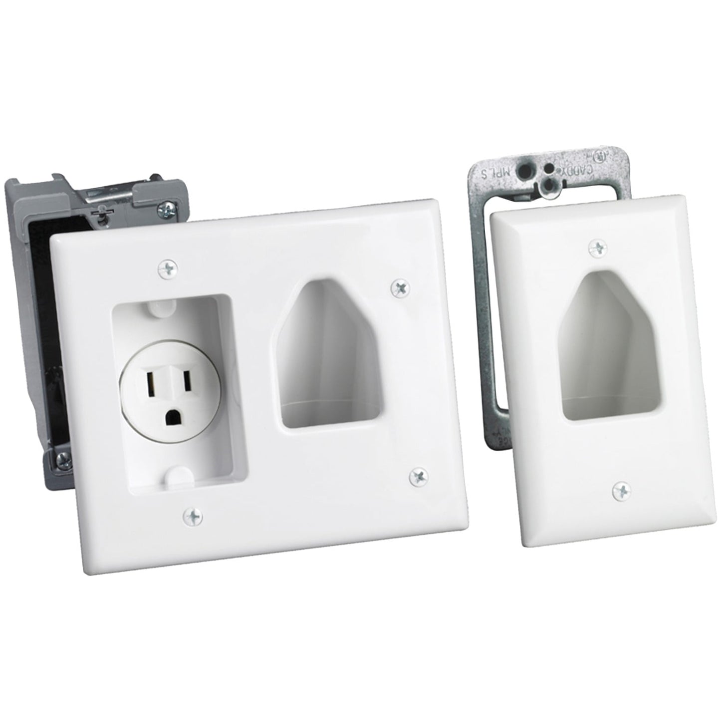 Flat Panel TV Cable Organizer Remodeling Kit with Power Outlet, 50-3321-wh-kitPT