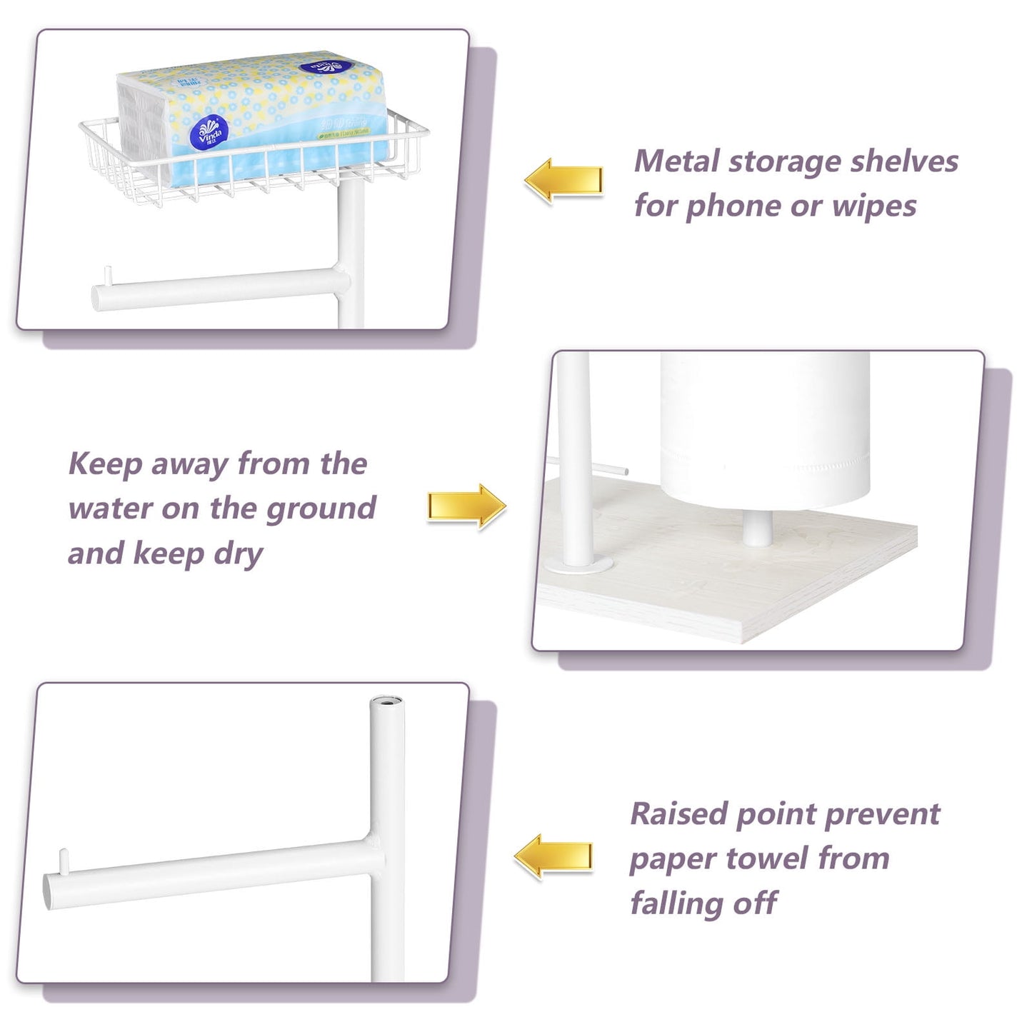 Freestanding Floor Toilet Paper Holder with Shelf Toilet Paper Dispenser White