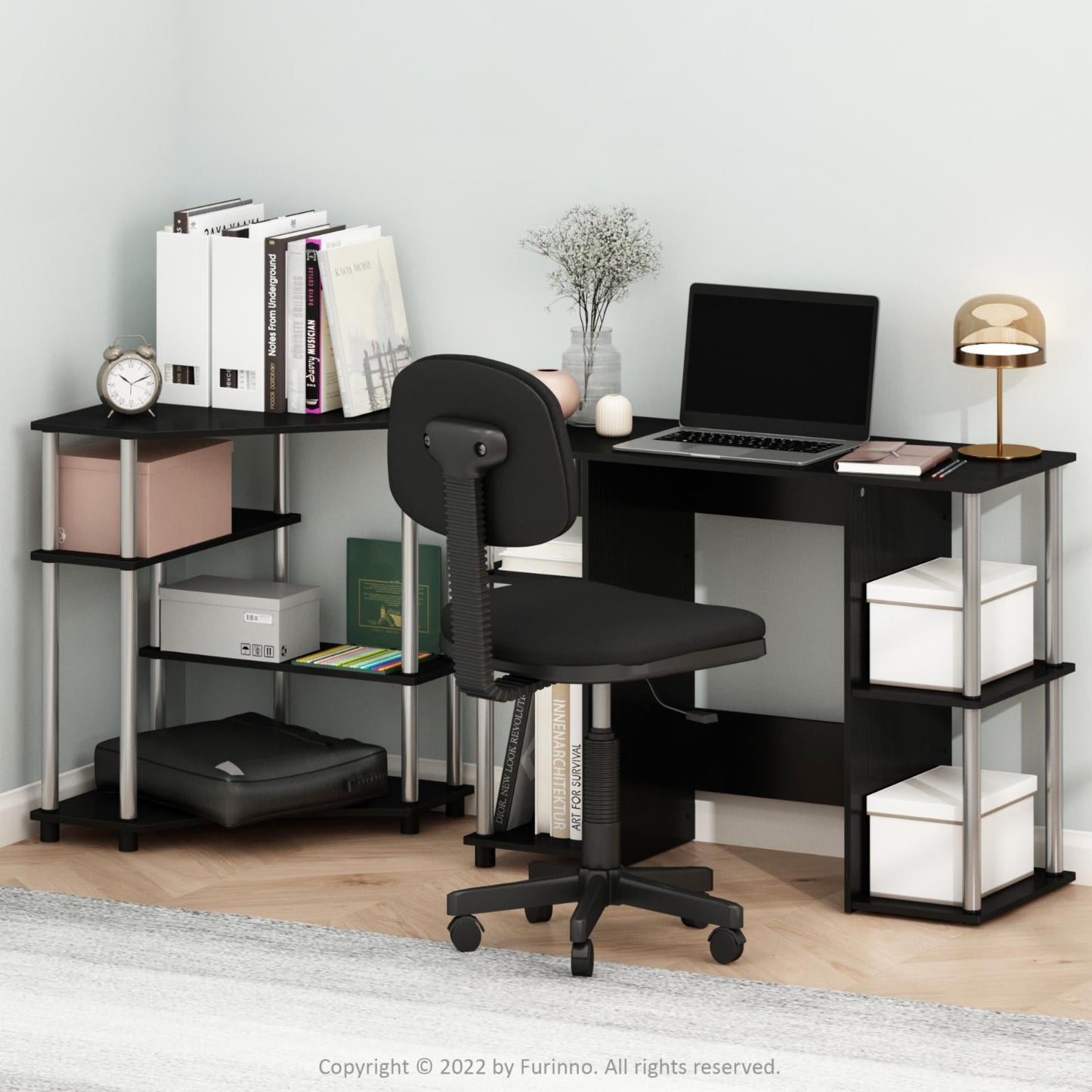 Furinno 15112 JAYA Compact Computer Study Desk, Americano, Stainless Steel Tubes