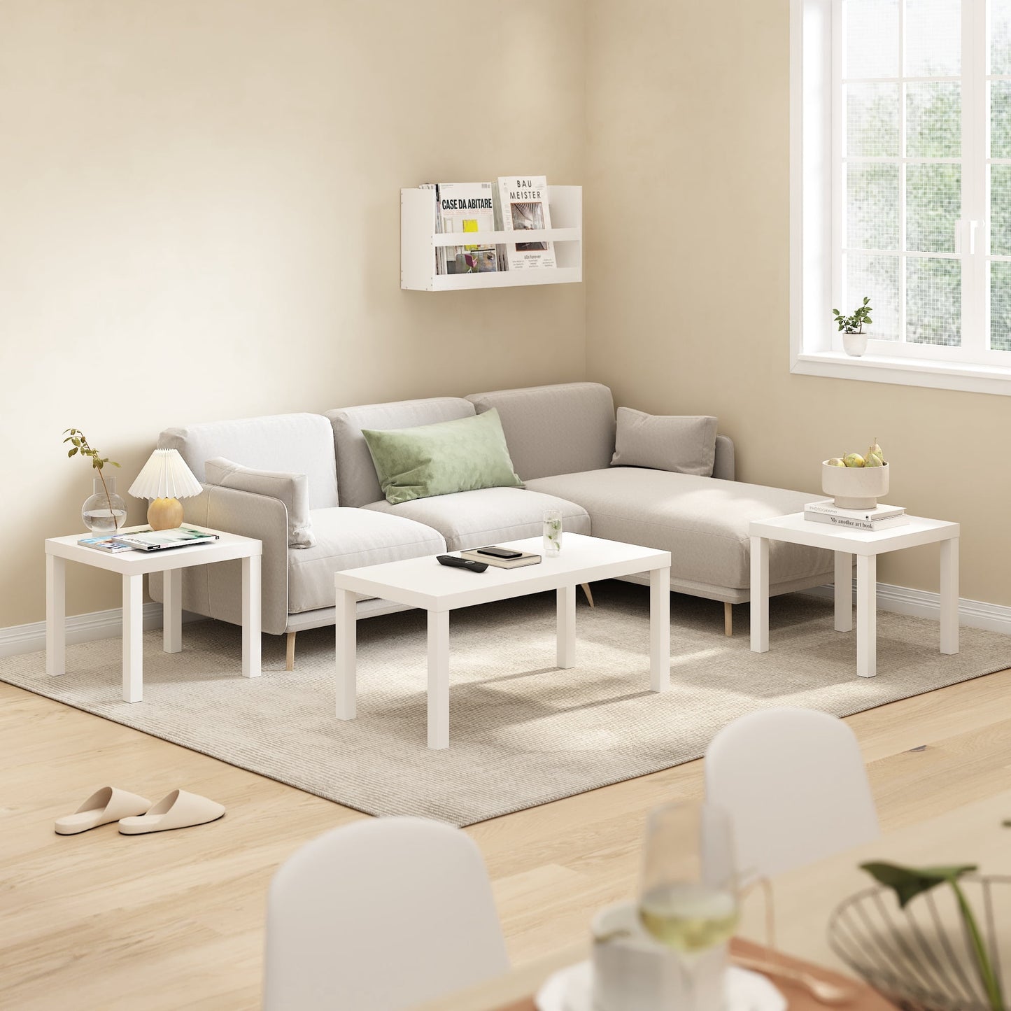 Furinno Classic Homey Square Side Table, Set of 2, White